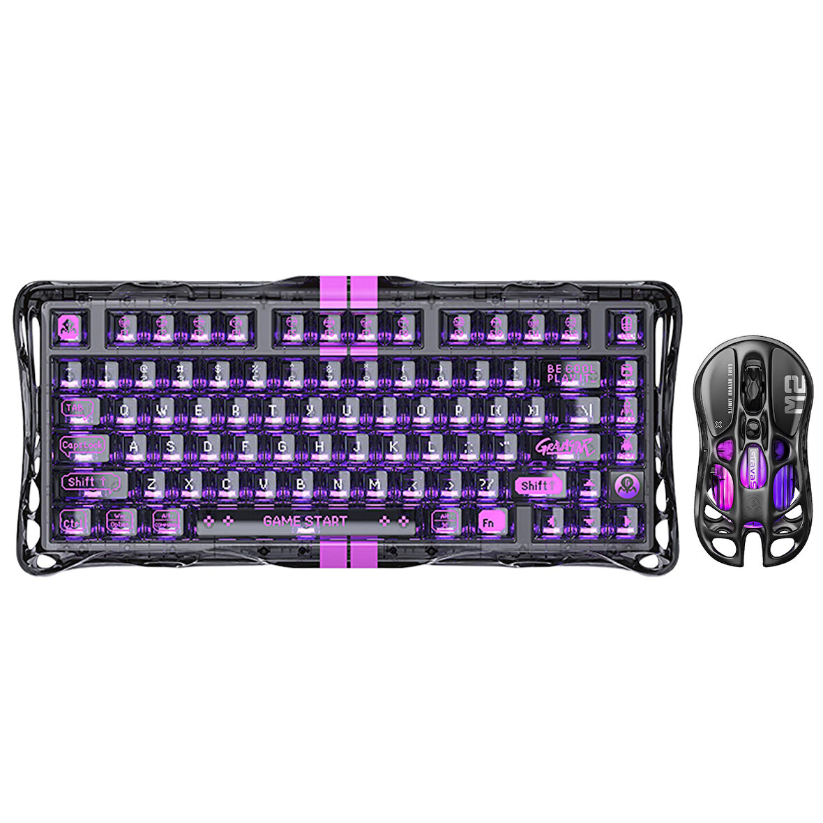 GravaStar Mercury V75 Lite Hall Effect, Rapid Trigger 8.000 Hz Kablolu Manyetik Klavye + M2 26.000 DPI RGB Kablosuz Mouse Oyuncu Seti, Siyah