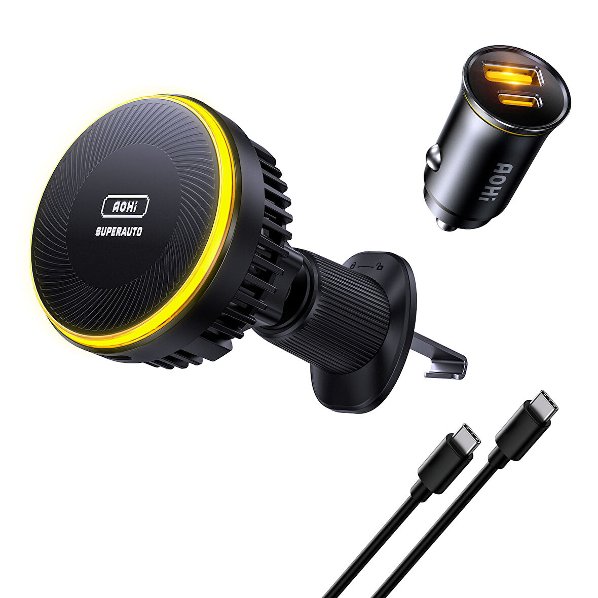 Aohi Superauto 65W Araç İçi Şarjı, Kendinden Soğutmalı Telefon Tutucu