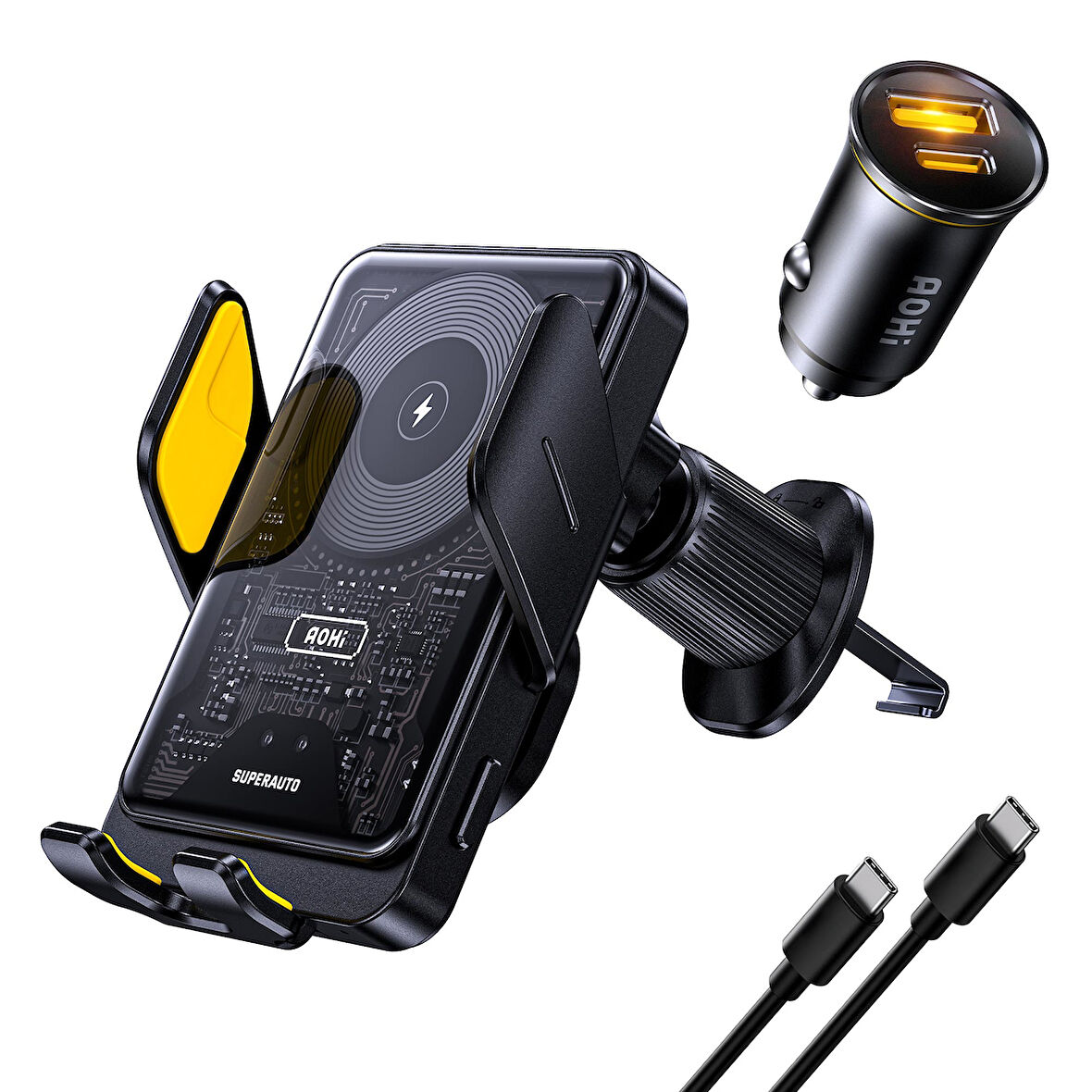 Aohi Superauto 65W Araç İçi Şarjı, 15W Şarj Aleti Handsfree Telefon Tutucu