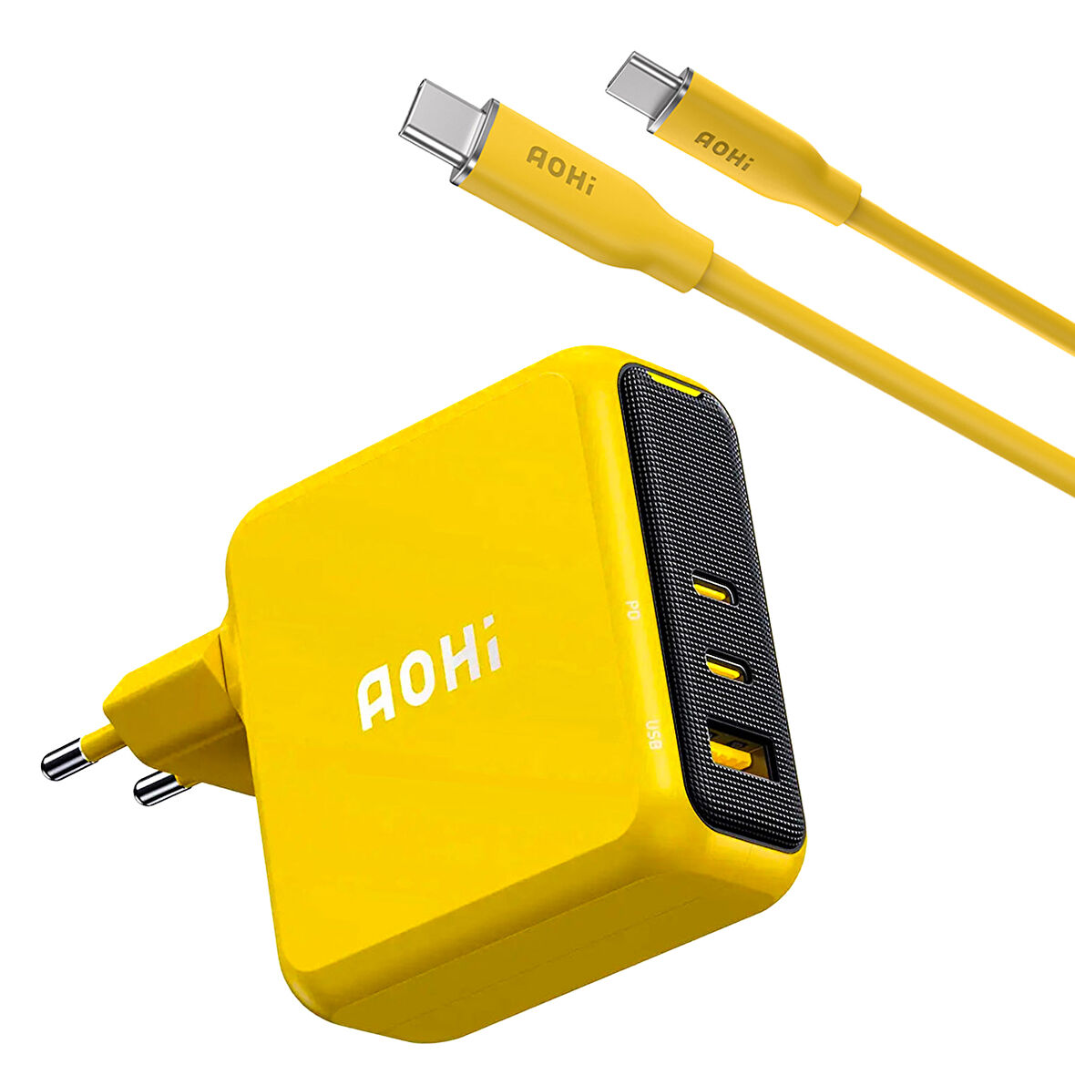 Aohi Magcube 140W 3 Portlu Şarj Adaptörü, 140W 1m PD 3.1 480Mbps Süper Hızlı Şarj/Data Kablosu Seti