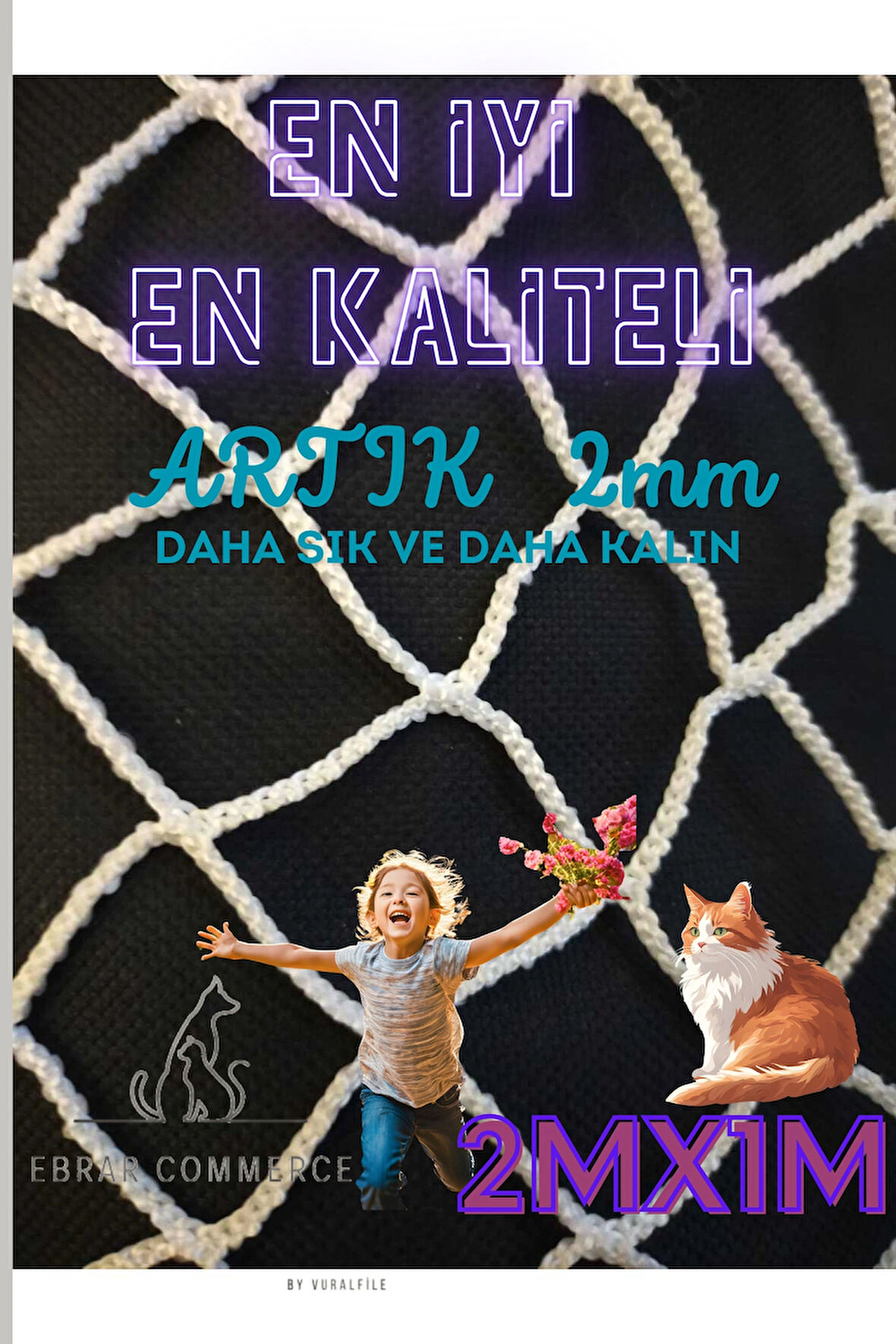 Pencere Kedi ve Çocuk Filesi 2m x 1m