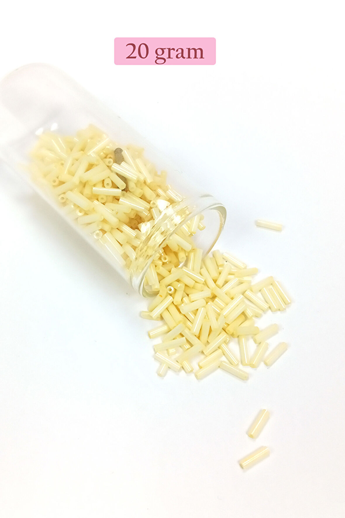 Uzun Boru Kesme Boncuk Çap 2mm Uzunluk 10 mm - 20 Gram - Krem - BNC234