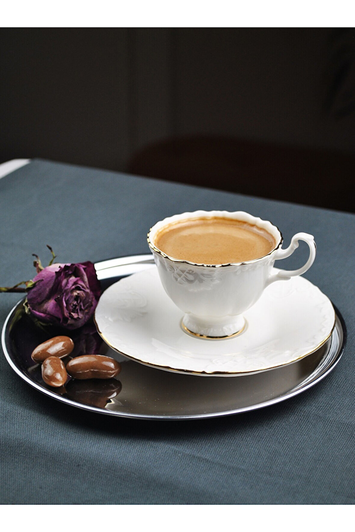 6 Kişilik Porselen Kahve Fincanı Seti Gold Yaldızlı Kahve Fincan Takımı- Rosemary 90ml