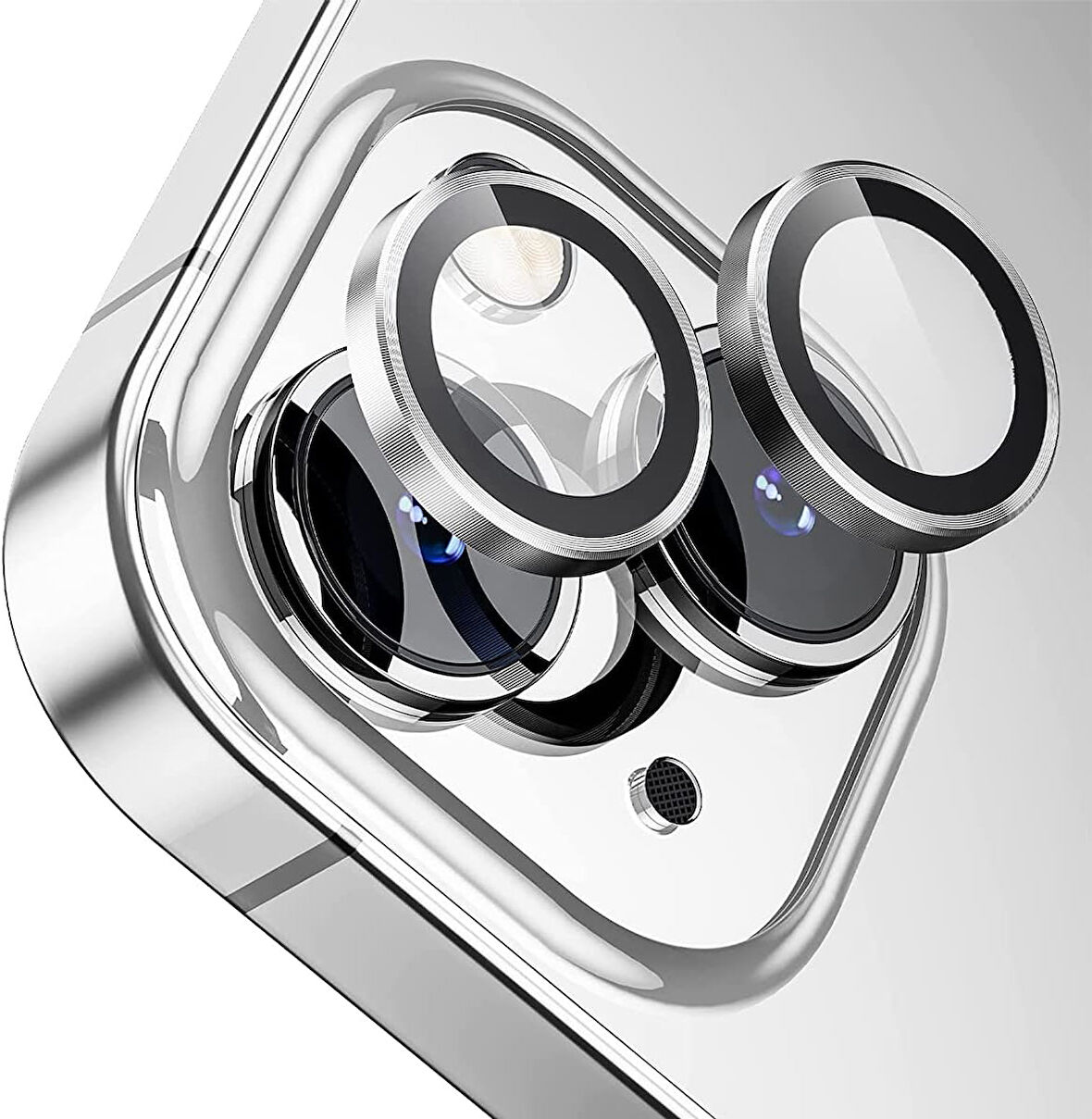 Apple iPhone 15 Gerçek Cam Safir Lens Koruma Gümüş