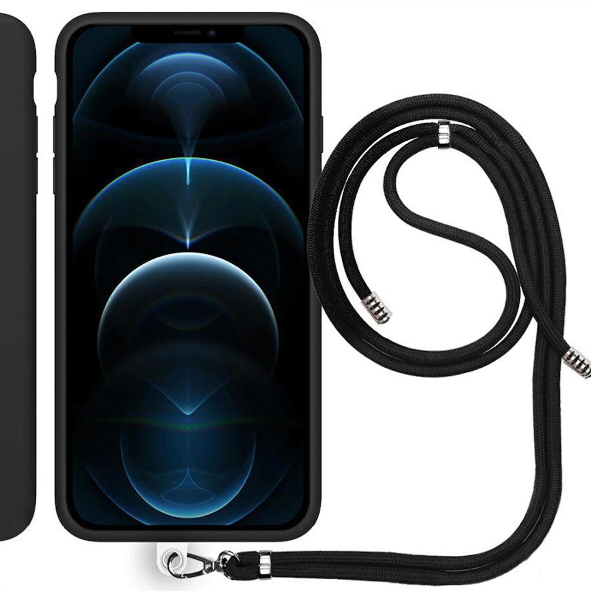 Apple iPhone 15 6.1'' İp Askılı Silikon Kılıf Siyah