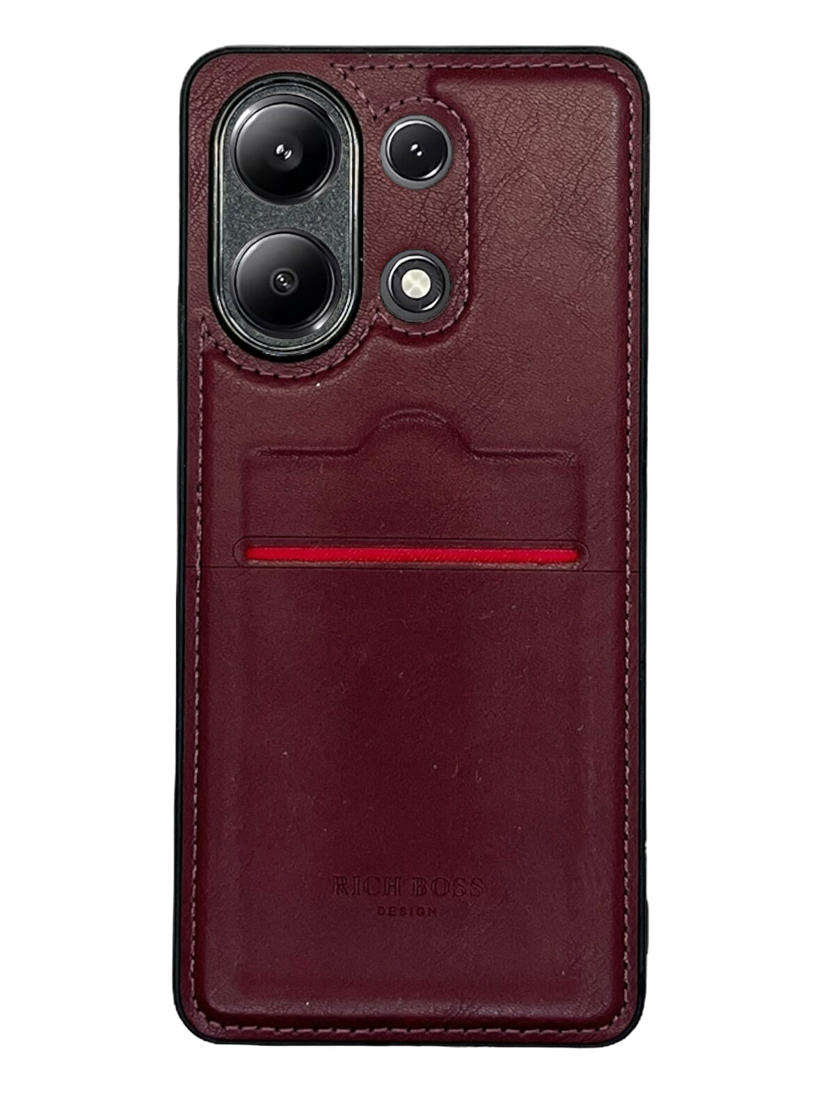 Redmi Note 13 4G Kartlıklı Rich Boss Lüx Deri Kılıf Koyu Kırmızı