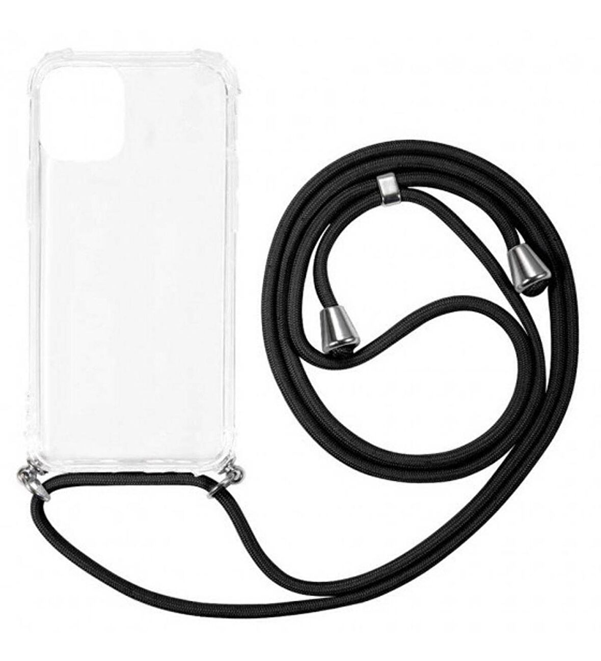 Apple iPhone 15 Pro 6.1'' Boyun Askılı Şeffaf Tank Kılıf Siyah