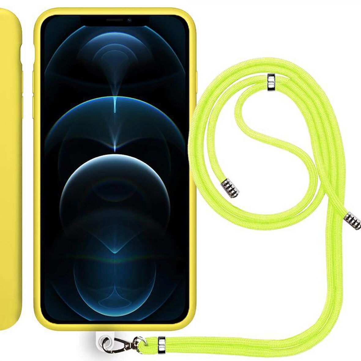Apple iPhone 15 Pro 6.1'' İp Askılı Silikon Kılıf Sarı
