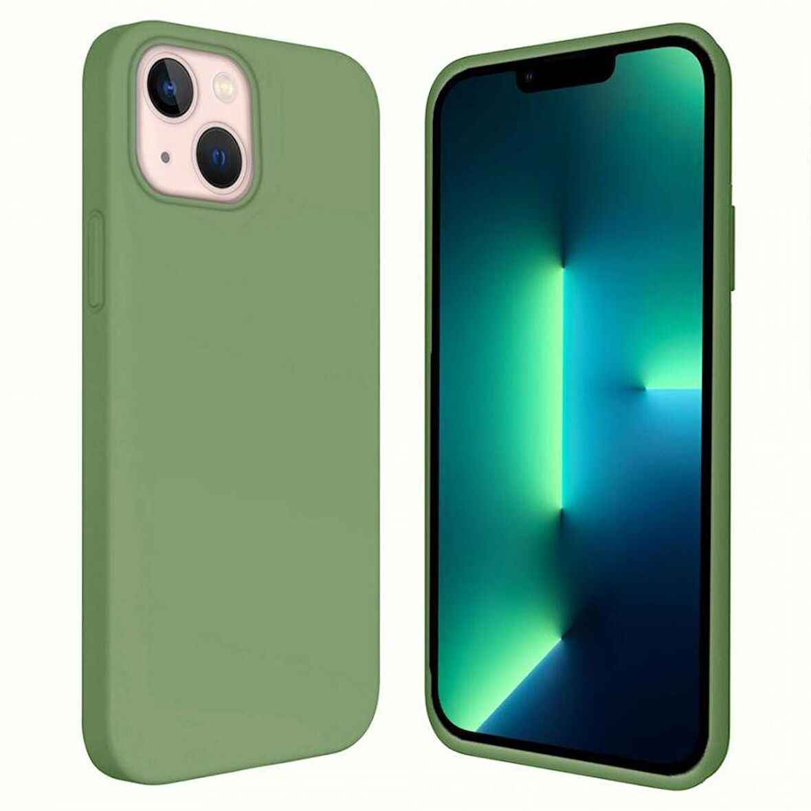 Apple iPhone 15 6.1'' İçi Kadife Silikon Kılıf Yeşil