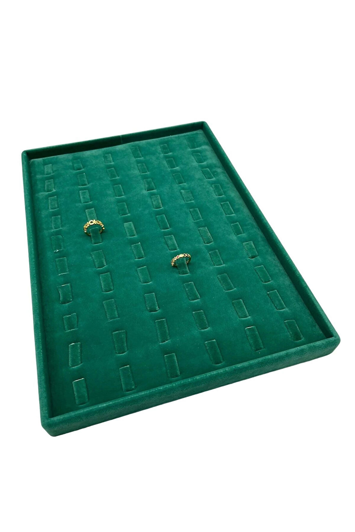 Yerli Üretim Süet Kumaş Yeşil 34/24 Cm Dikine Tırnaklı Çekmece Içi Yüzük Tablası