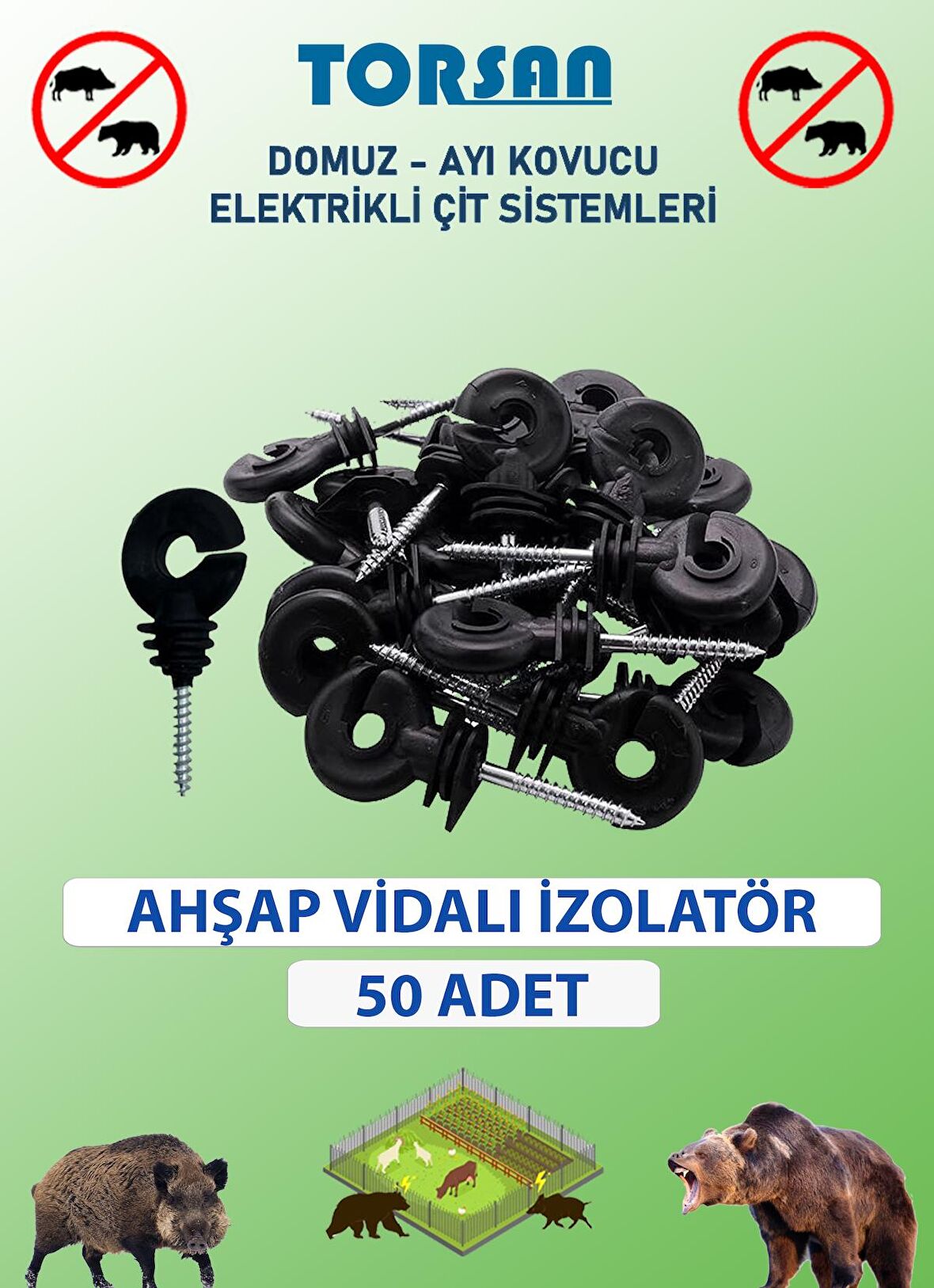 Elektrikli Çit Tel Ahşap Vidalı İzolatör 50 ADET