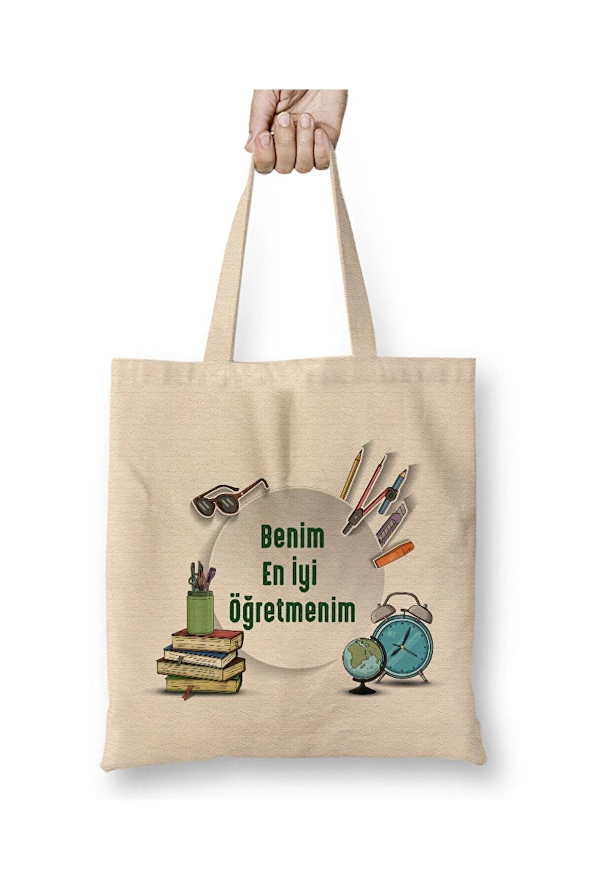 Öğretmenler Günü Öğretmene Hediye 09 Beyaz Bez Çanta Uzun Saplı Alışveriş Çantası Plaj Çantası