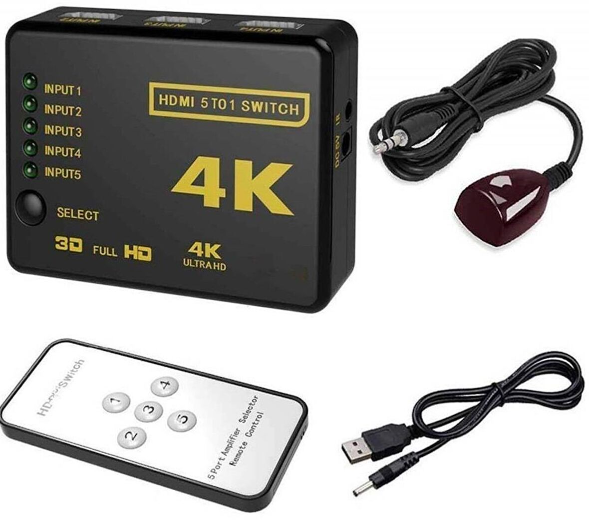 Hdmi Switch 5 Port Çoklayıcı Kumandalı 4k Ultra Hd Destekli Switch