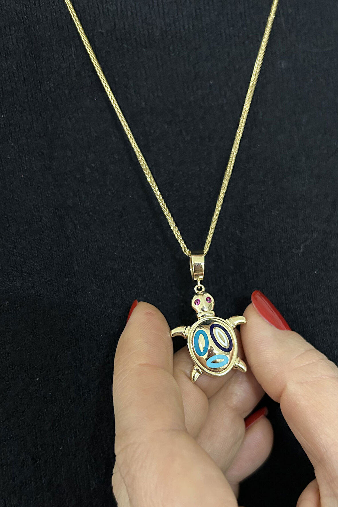 Nazar Detaylı Altın Kaplumbağa Kolye