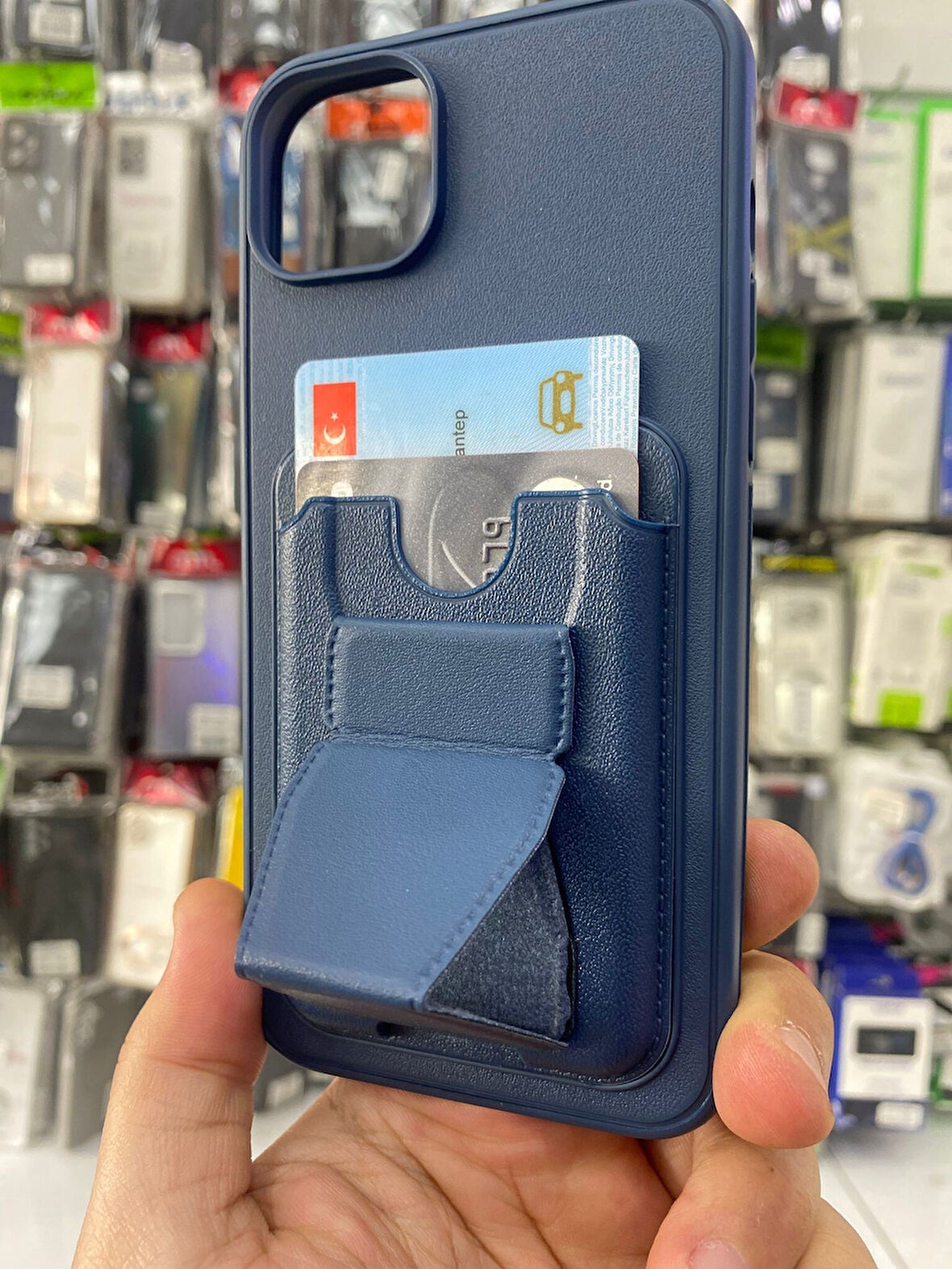 XİAOMİ NOTE 13 PRO 5G UYUMLU AÇILIR STANDLI KARTLIKLI SERT DERİ KILIF LACİVERT