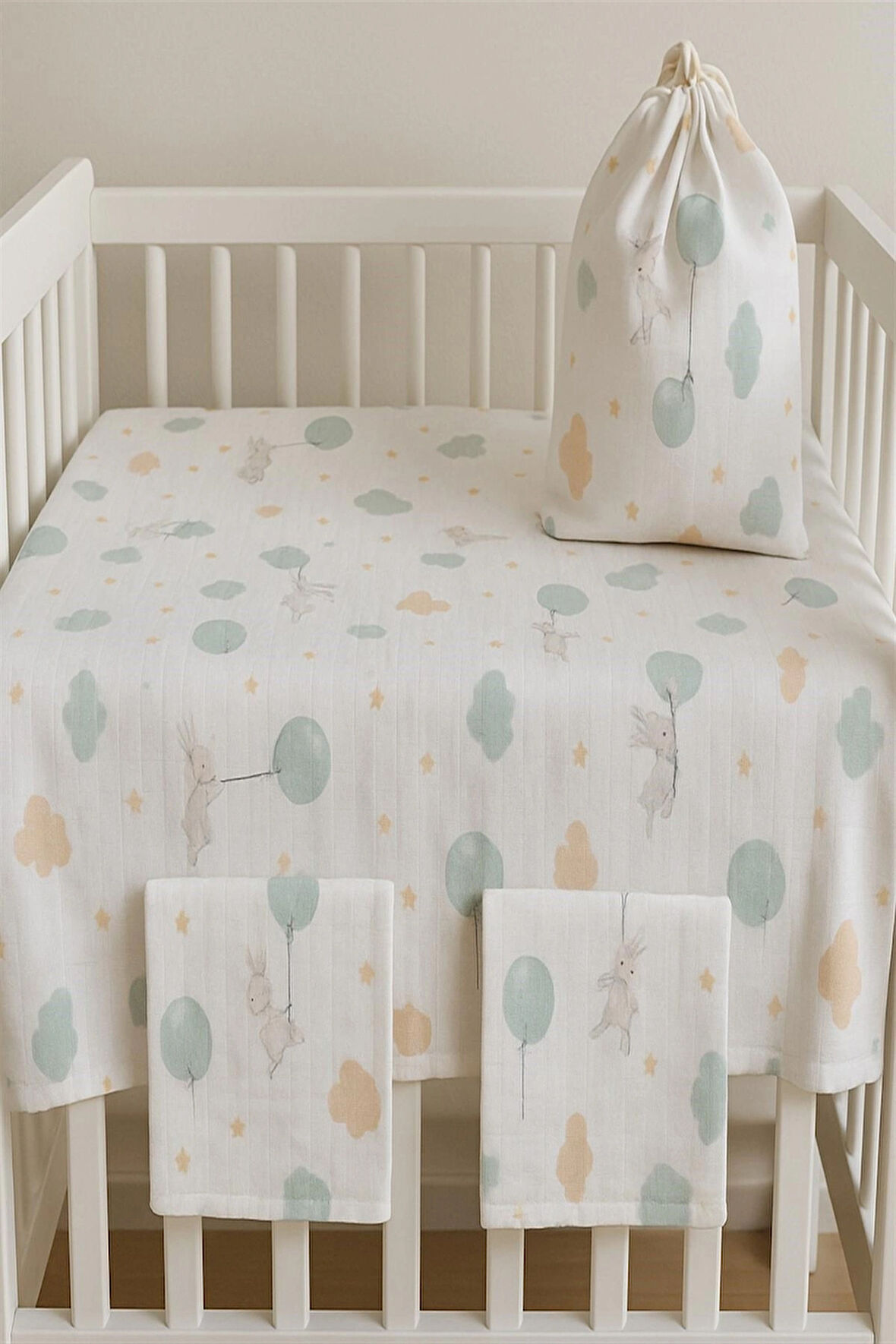 Müslin Bezi Bebek Set 6 Parça 100 % pamuklu tavaşanlı bulut