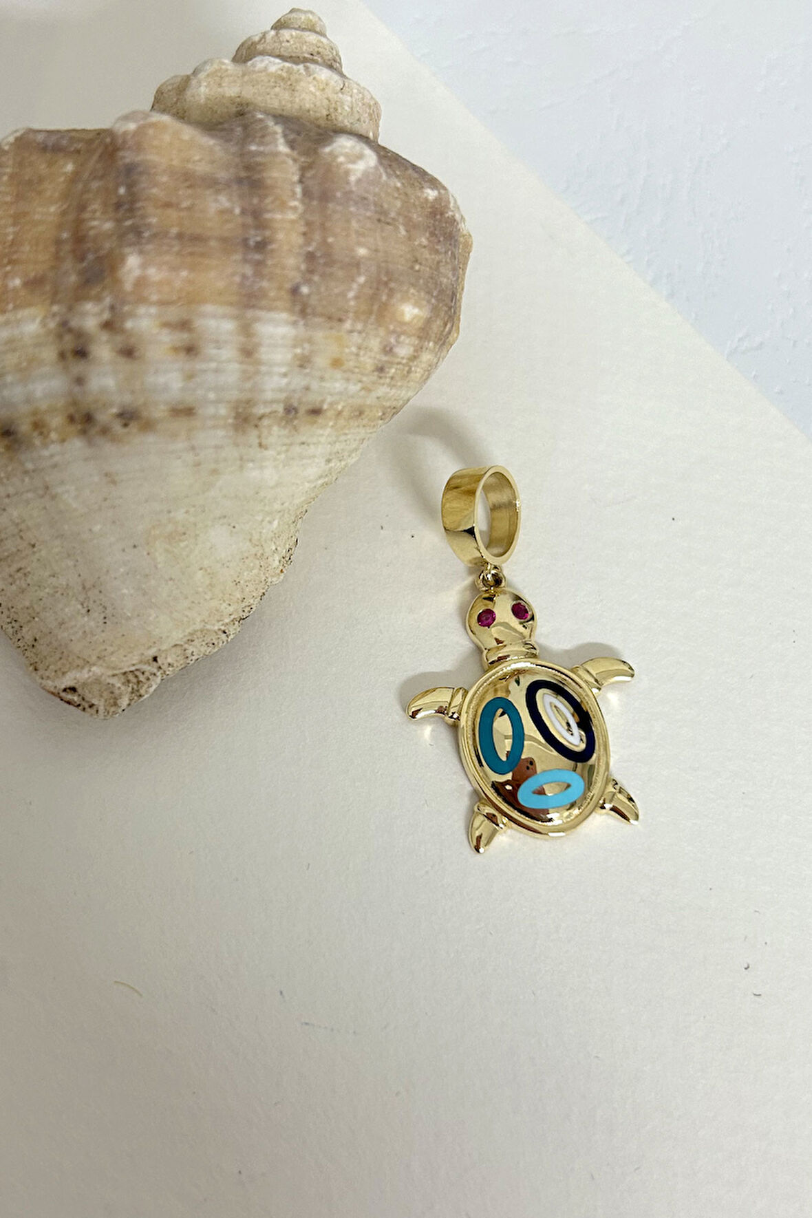 Nazar Detaylı Altın Kaplumbağa Kolye Ucu