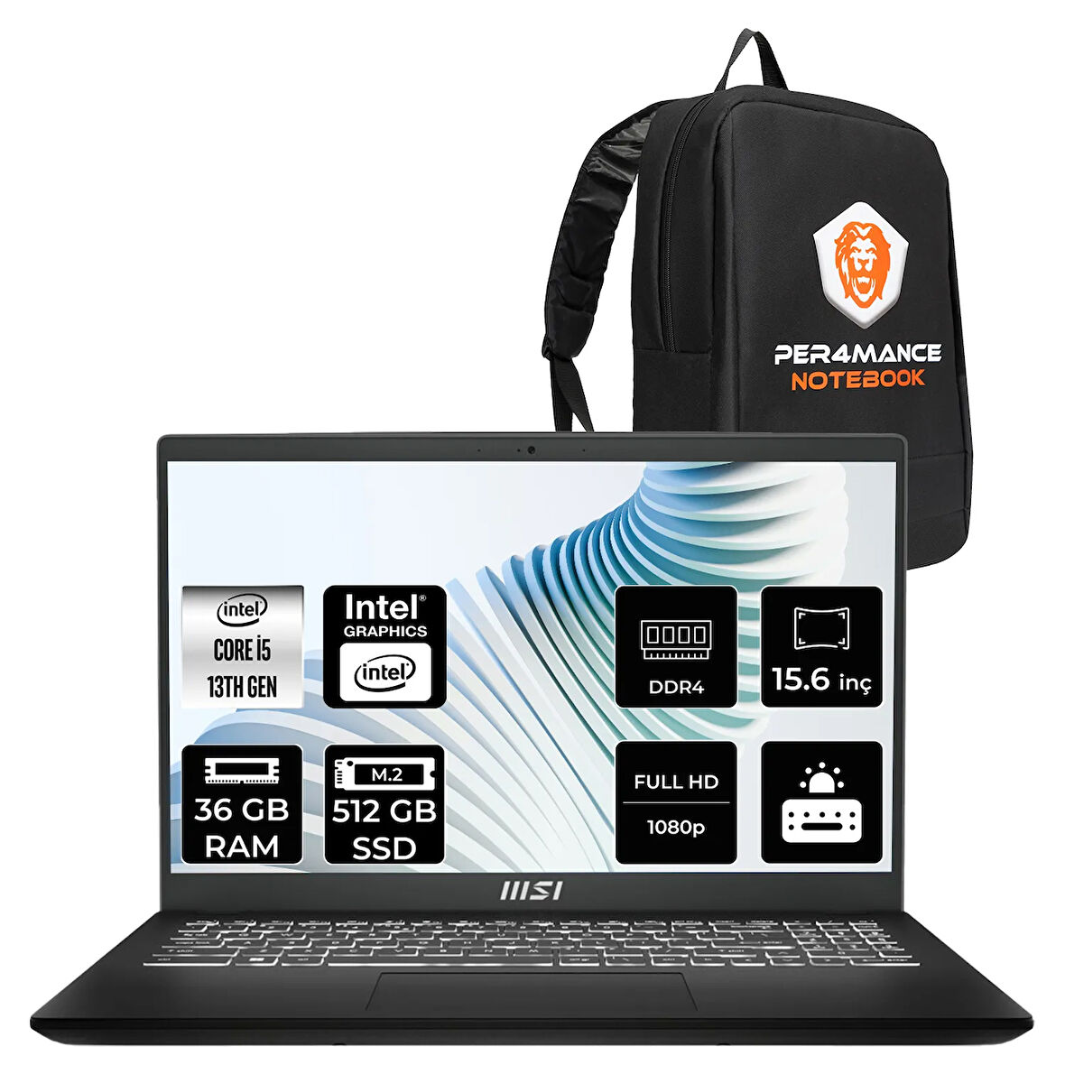 MSI Modern 15 H i5 13420H 36GB 512GB SSD 15.6" FHD FDOS Taşınabilir Bilgisayar & ÇANTA