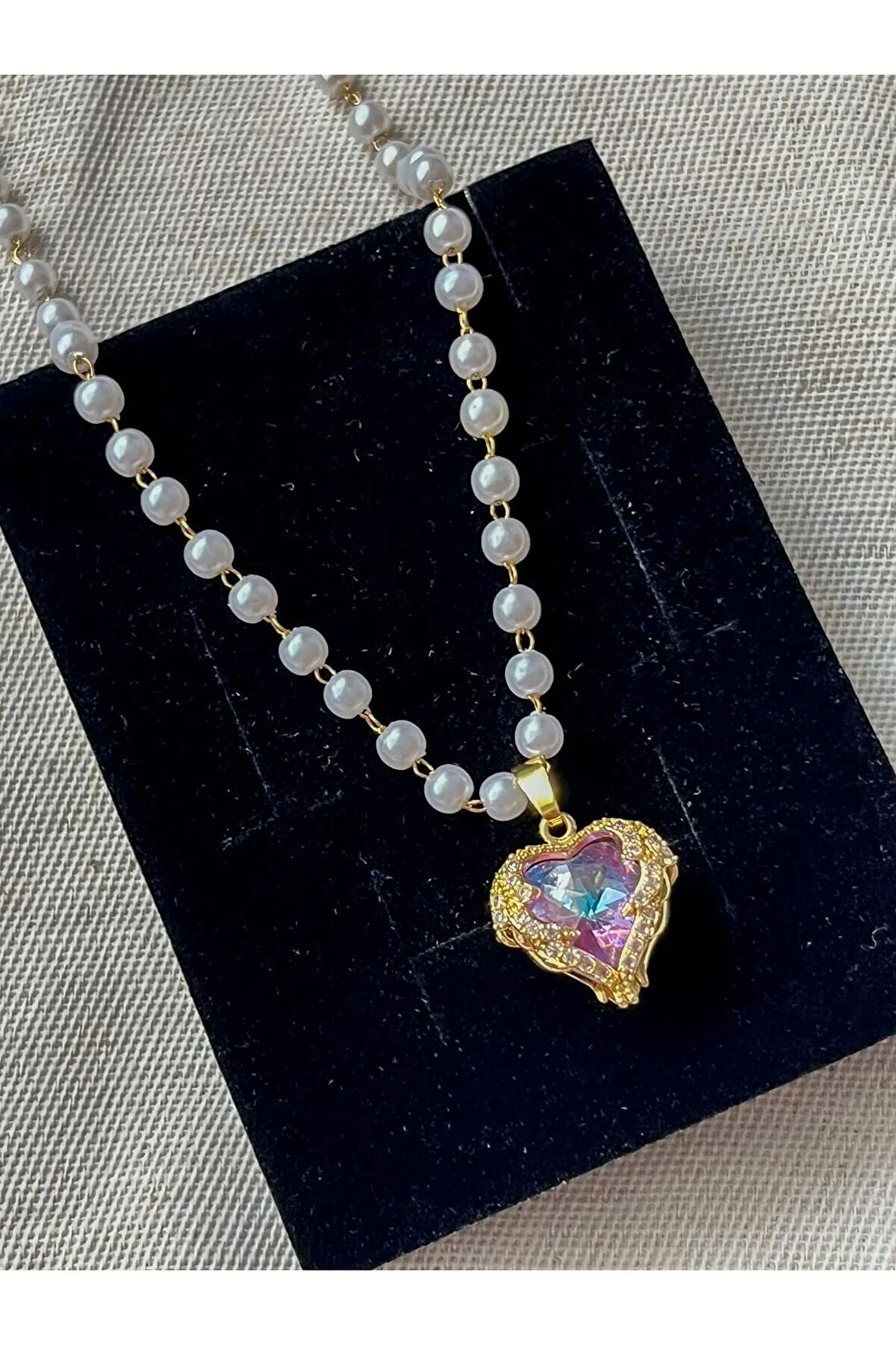 Vera Jewellery Çelik Inci Hologram Kalp Kolye