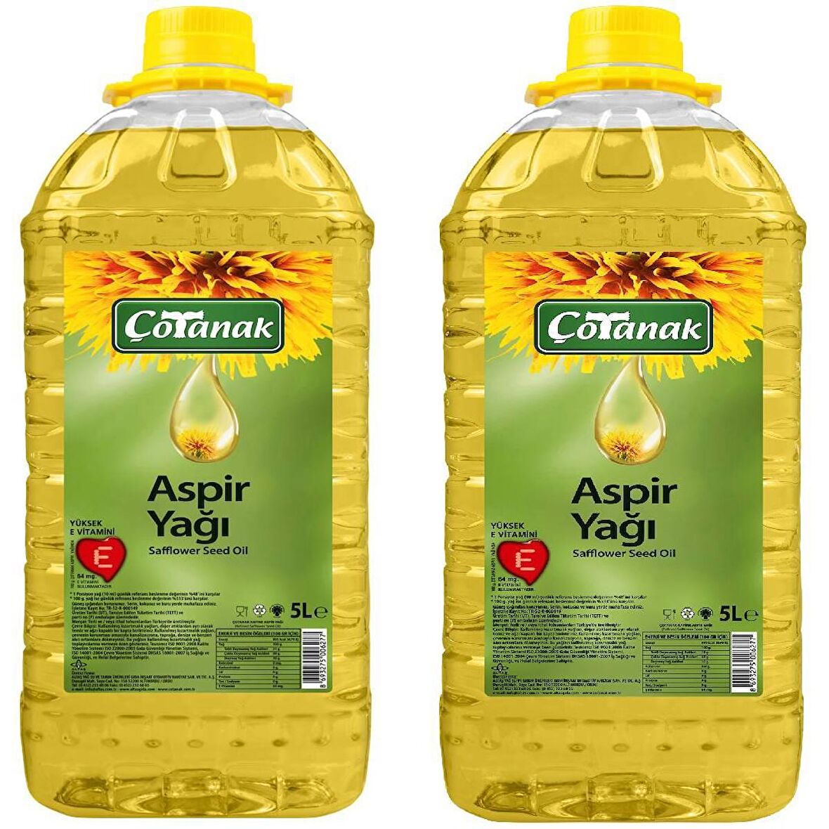 Çotanak Aspir Yağı 5 Lt Kare Pet 2 Adet