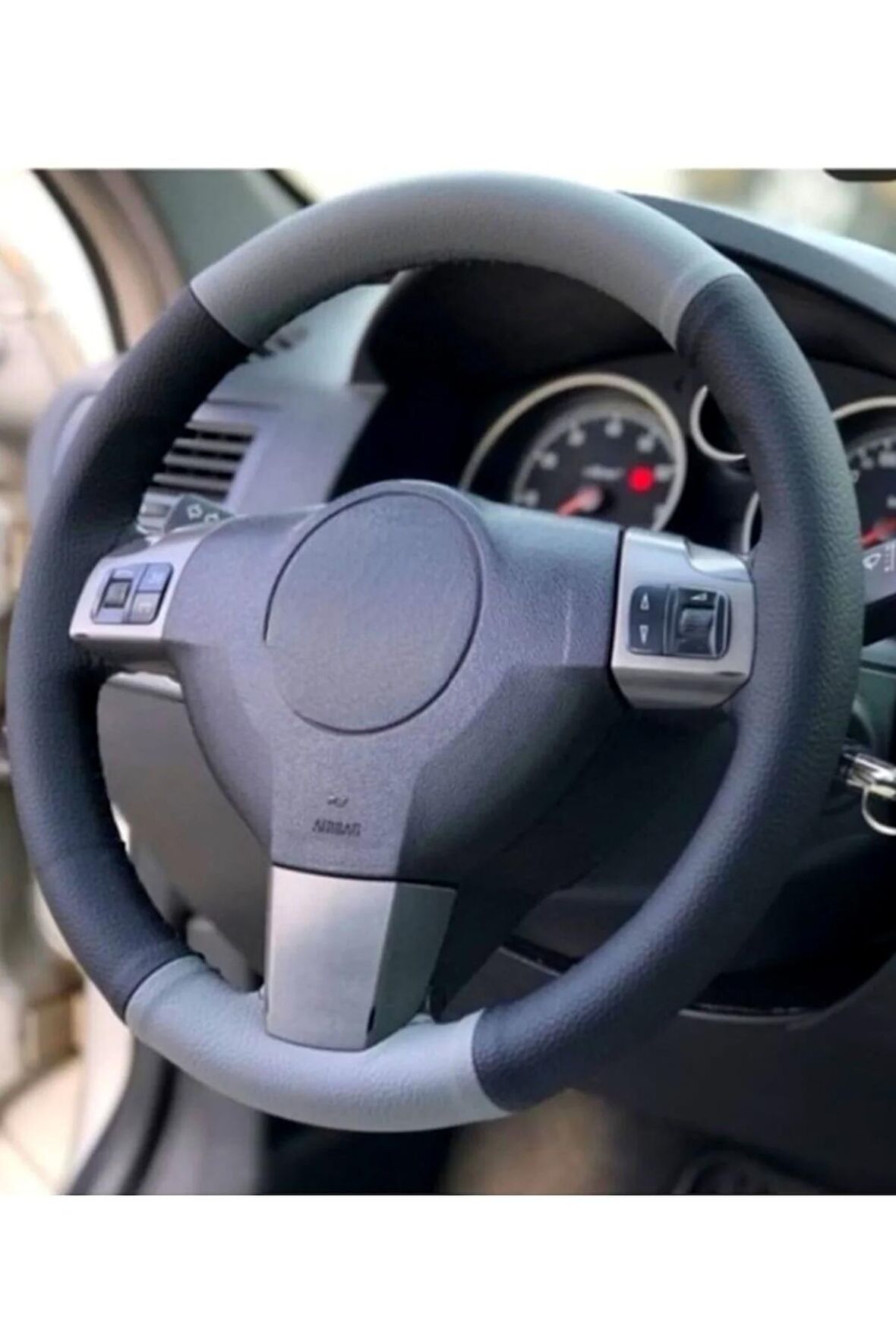 Opel Astra H Uyumlu Direksiyon Kılıfı Gri-Siyah