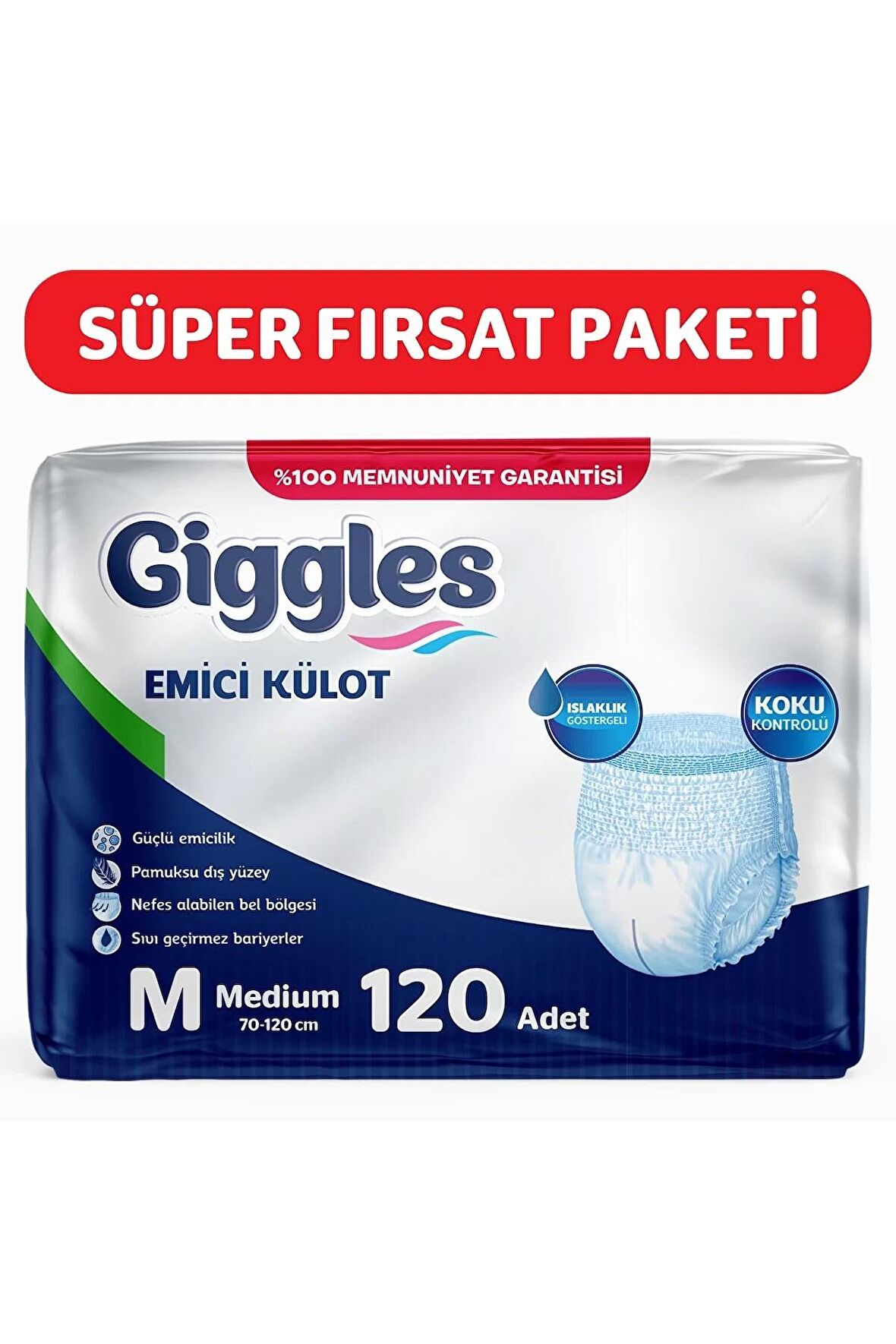 giggles Yetişkin Emici Külot Bez Orta Boy (MEDİUM) 30'lu 4 Paket 120 Adet