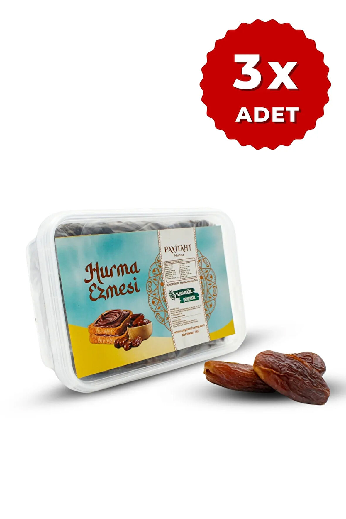 Hurma Dolgu Ezme Yumuşak Kıyım (şekersiz) 1000 Gr 3'lü Kampanyalı Paket