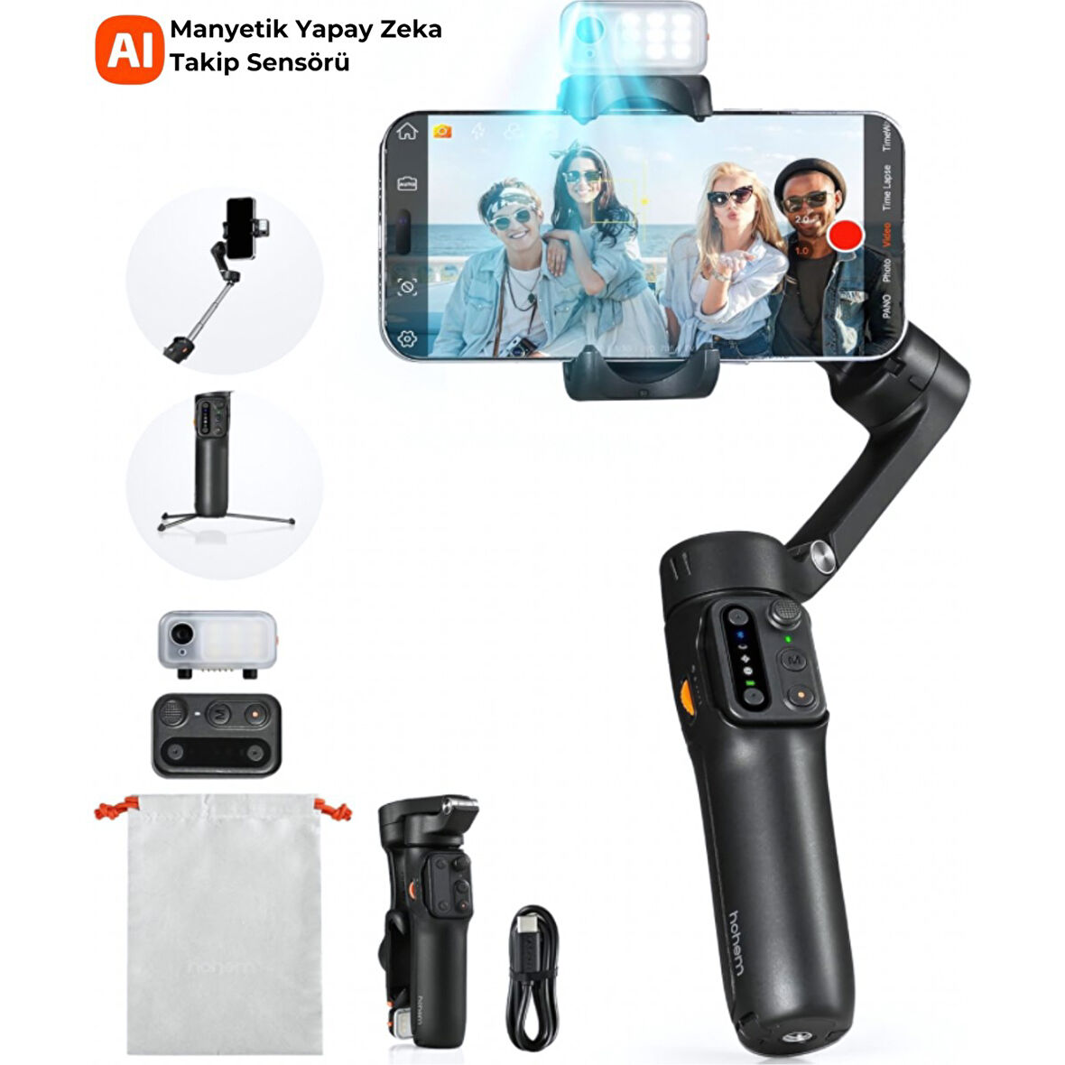 Isteady V3 Yapay Zeka Takip Sensörlü 3 Eksenli Telefon Sabitleyici Gimbal