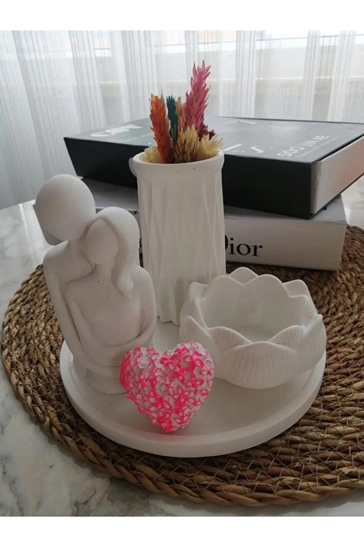 4 lü Dekoratif Konik Vazo Sarılan Sevgili Tealight Lotus Mumluk