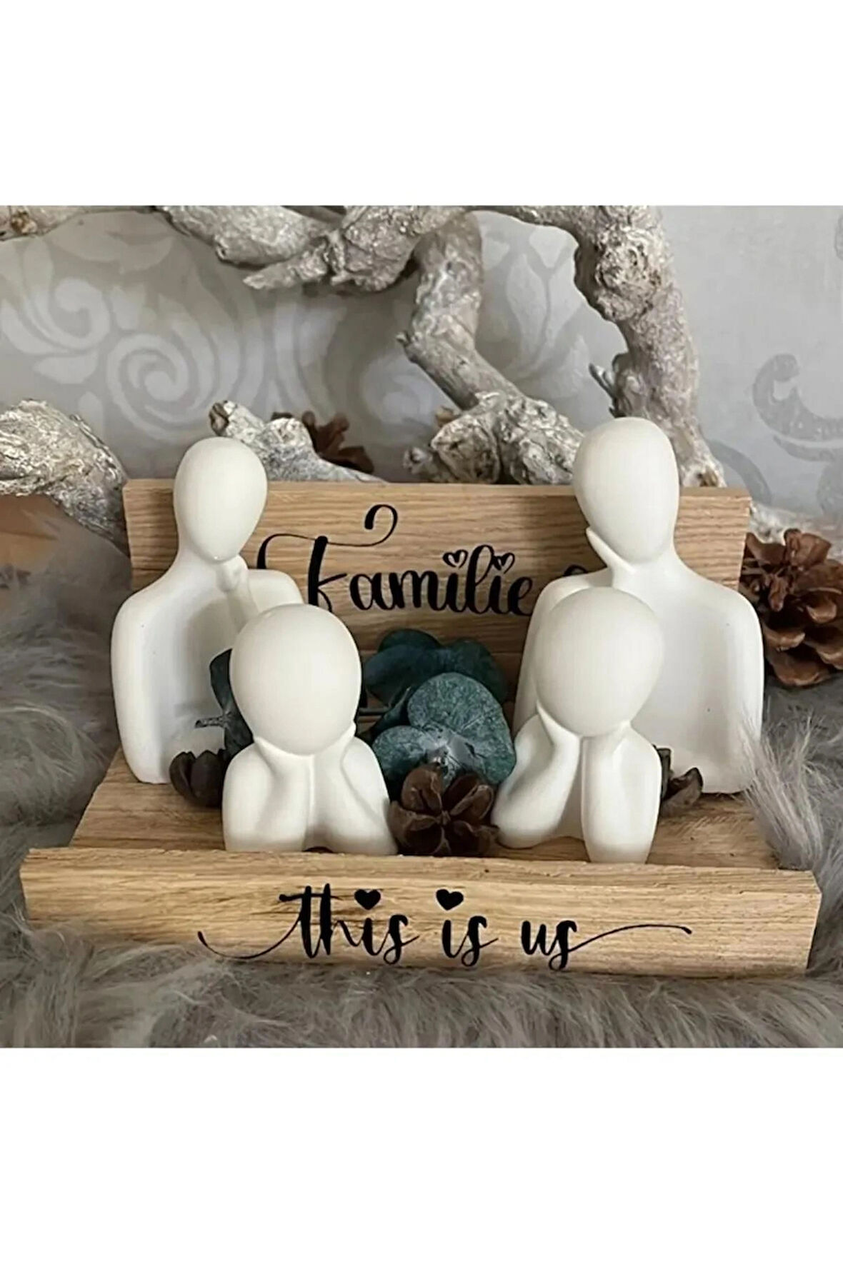 Dekoratif Iki Çocuklu Aile Obje Biblo Heykel Takımı