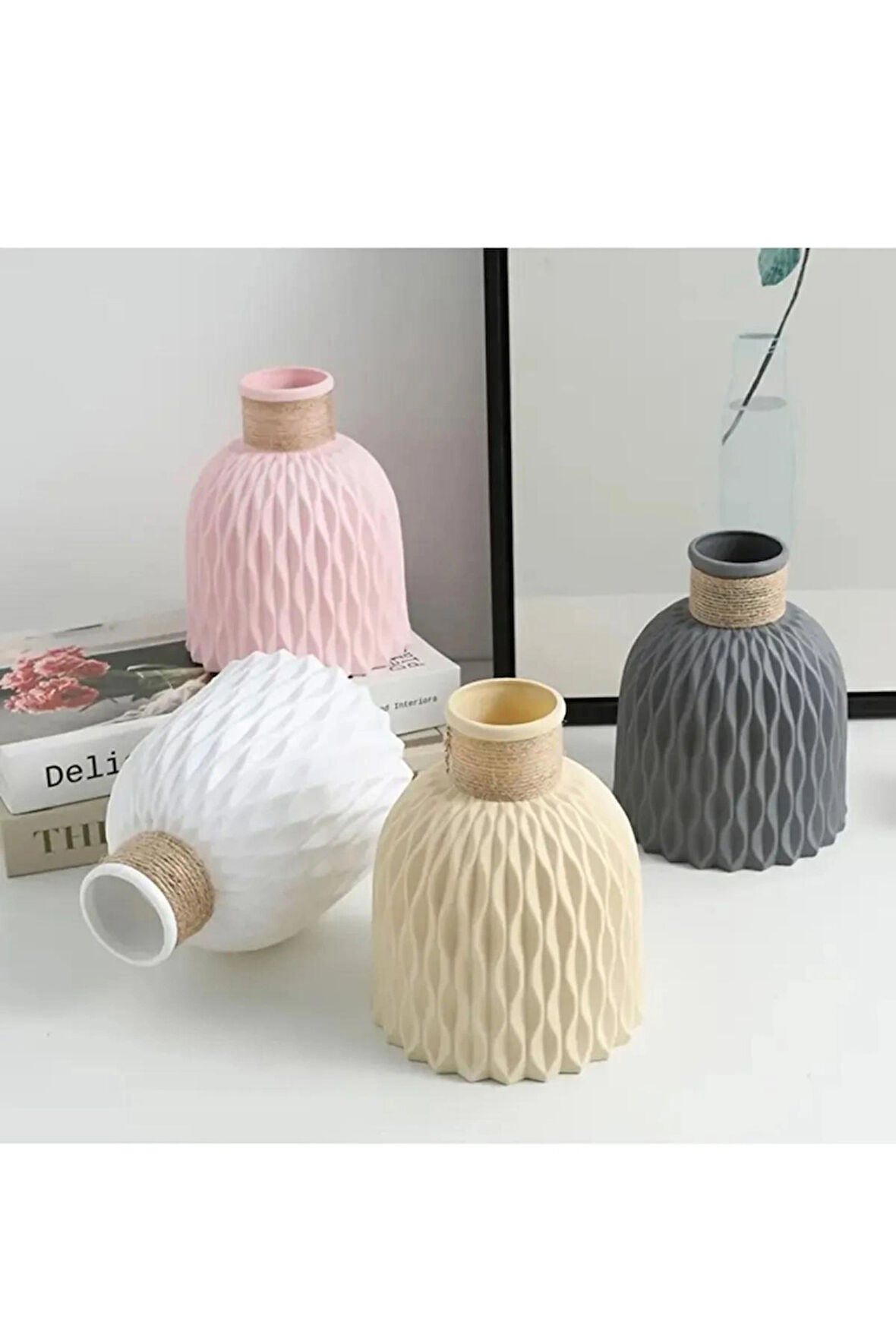Dekoratif Bohem Tarzı Pinterest Dıy Elmas Çizgili Beyaz Vazo