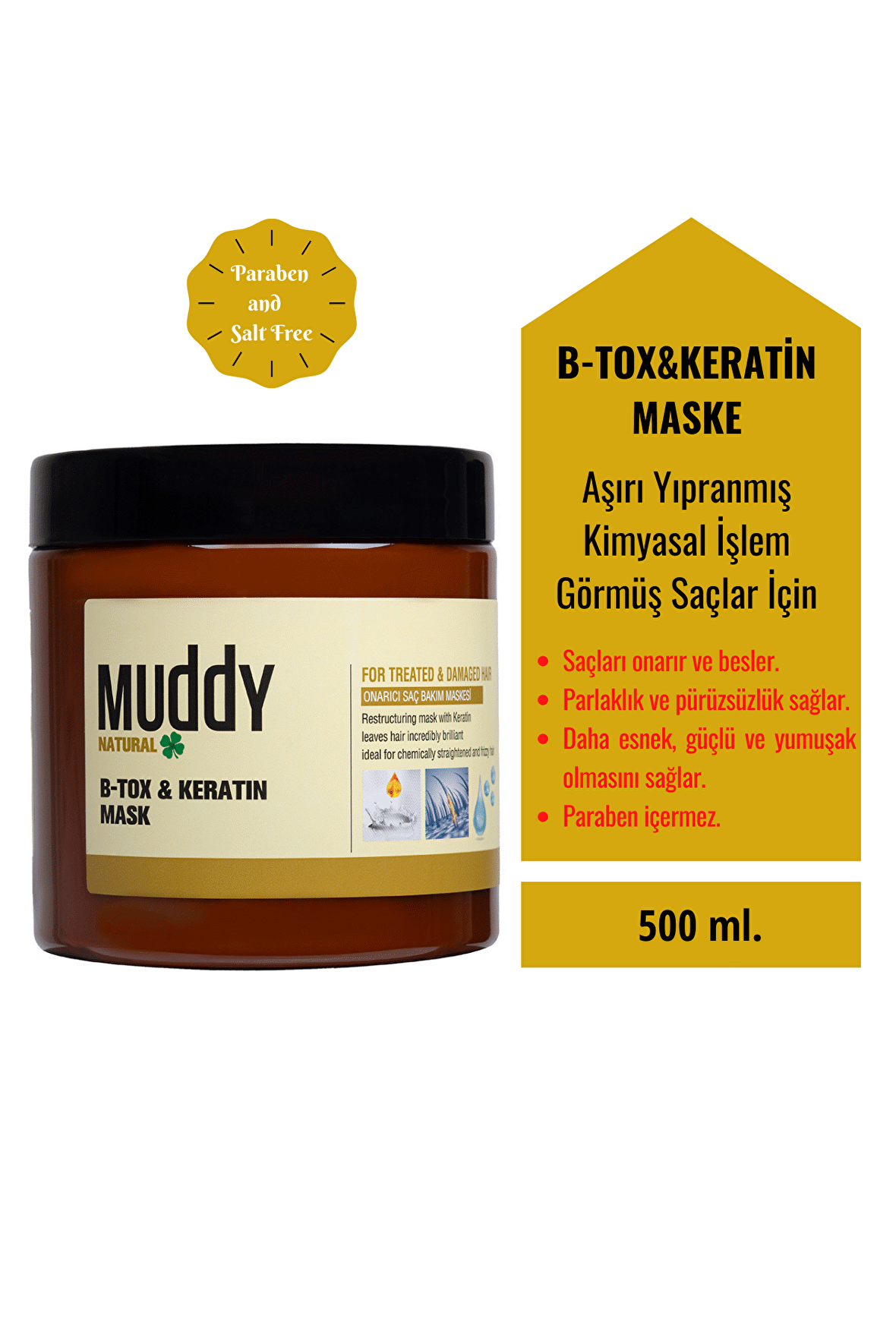 AŞIRI YIPRANMIŞ VE KİMYASAL İŞLEM GÖRMÜŞ SAÇLARA B-TOX&KERATIN MASK 500 ml.