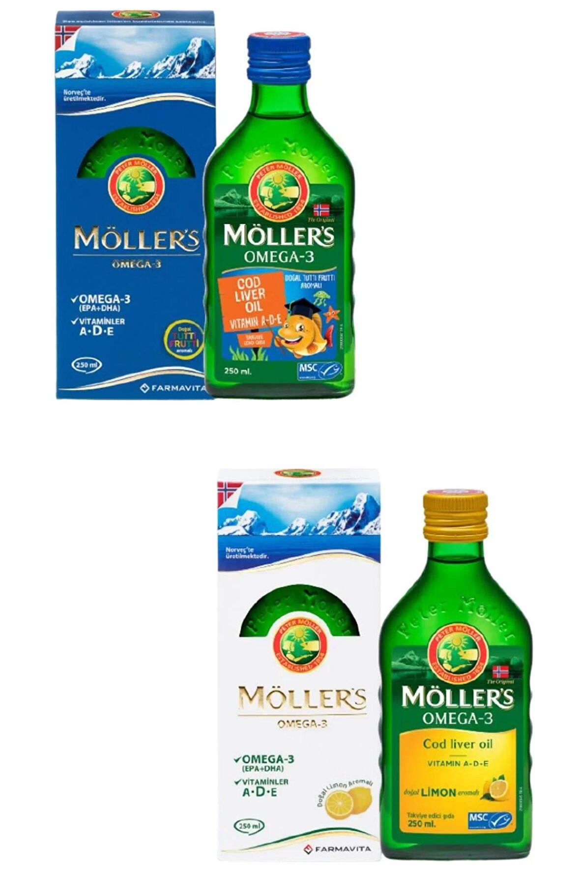 Möller's Omega 3 Limonlu 250 ml +Möller's Tutti Frutti 250 ml