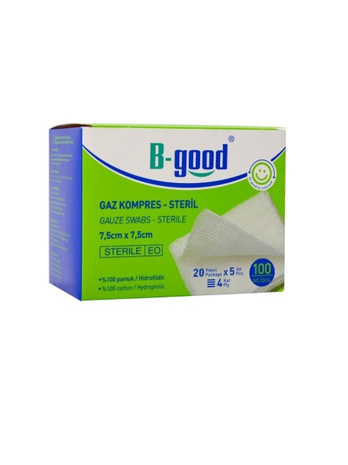 B-Good Gaz Kompres 7,5cm x 7,5cm 100 Lü