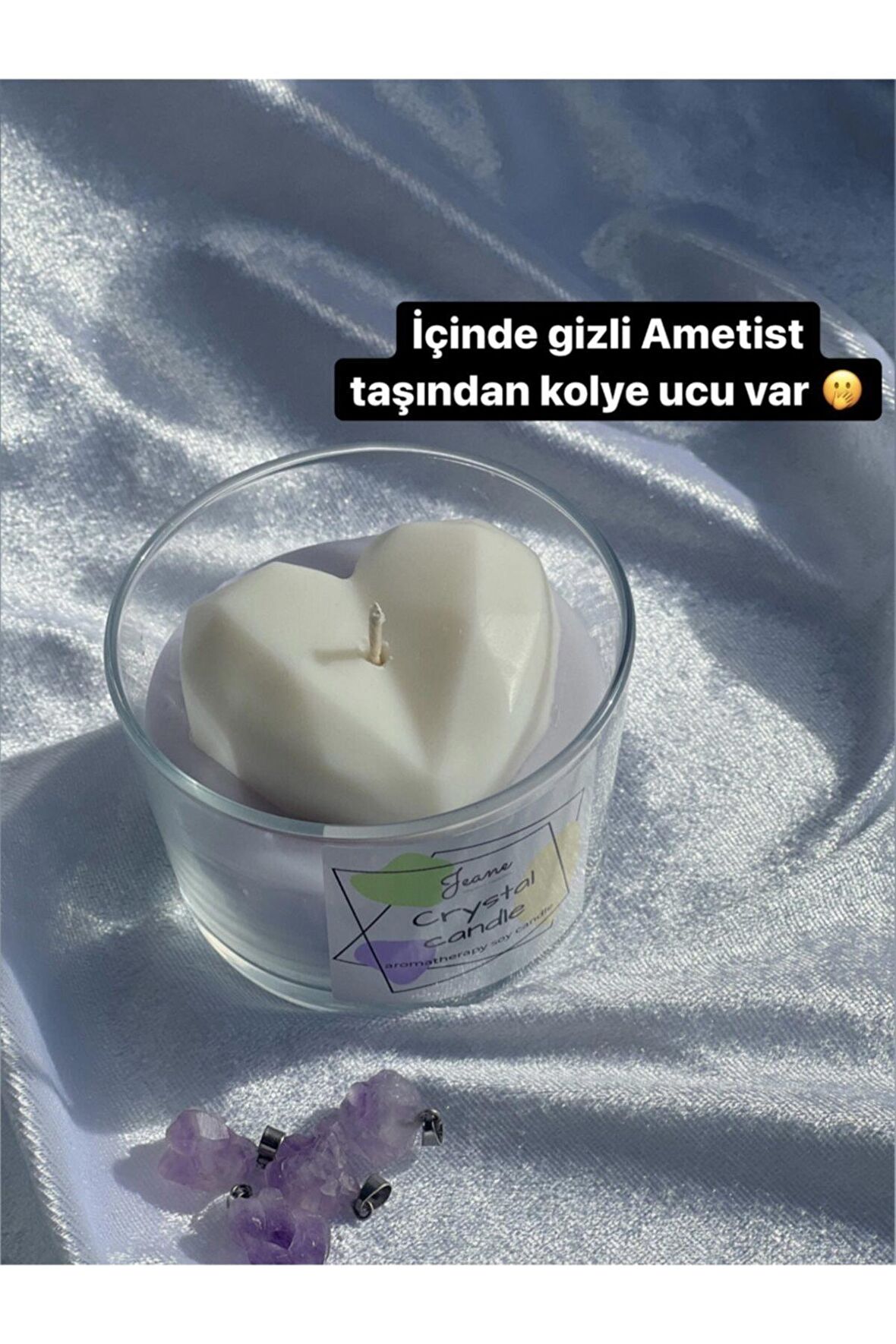 Içinde Pembe Kuvars Doğal Taş Ametist Kolye Ucu Gizli Vanilya Kokulu Kristal Aromaterapi Mum Hediye