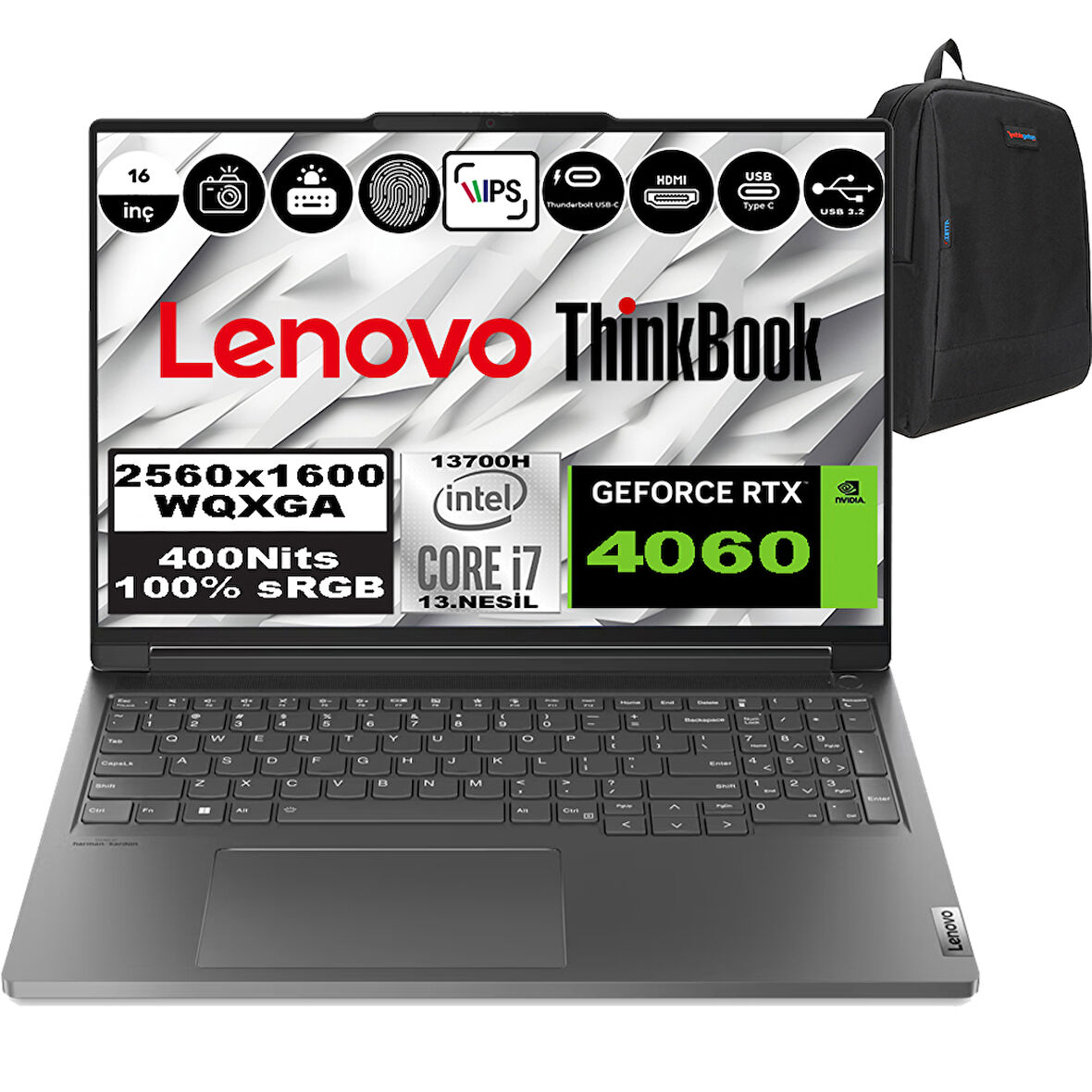 Lenovo Thinkbook 16P G4 Irh Intel Core I7 13700H 32GB Ddr5 2tb SSD 8gb RTX4060 16'' Wqxga 400NITS Windows 11 Pro Taşınabilir Bilgisayar T21J80032TRP03 + Zetta Çanta