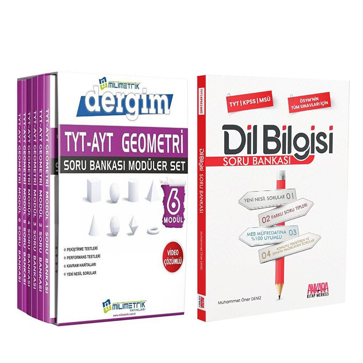 Milimetrik TYT AYT Geometri Seti ve AKM Dil Bilgisi Soru Bankası Seti 2 Kitap