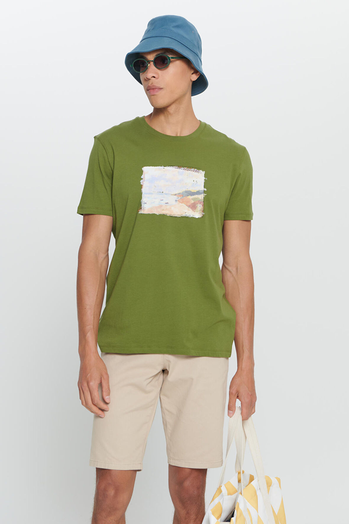 Standart Fit Normal Kesim %100 Pamuk Baskılı Bisiklet Yaka Tişört