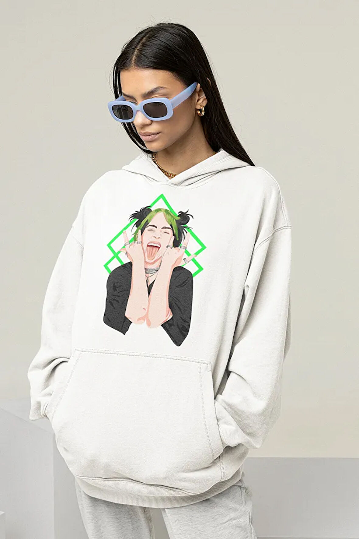 Billie Eilish Baskılı Unisex Oversize Şarkıcı Hoodie