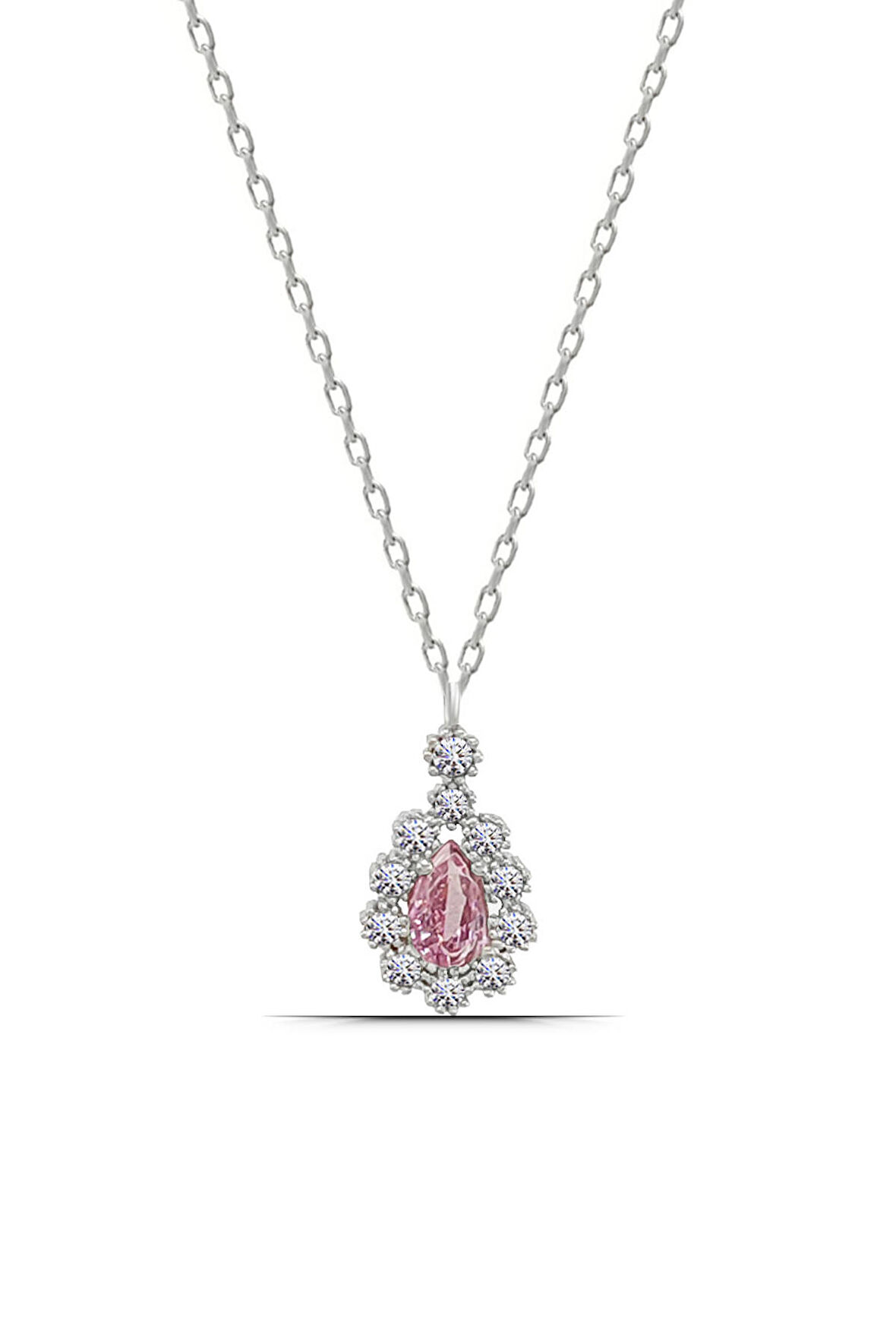 Damla Pembe Taşlı 925 Ayar Gümüş Minimal Kadın Kolye