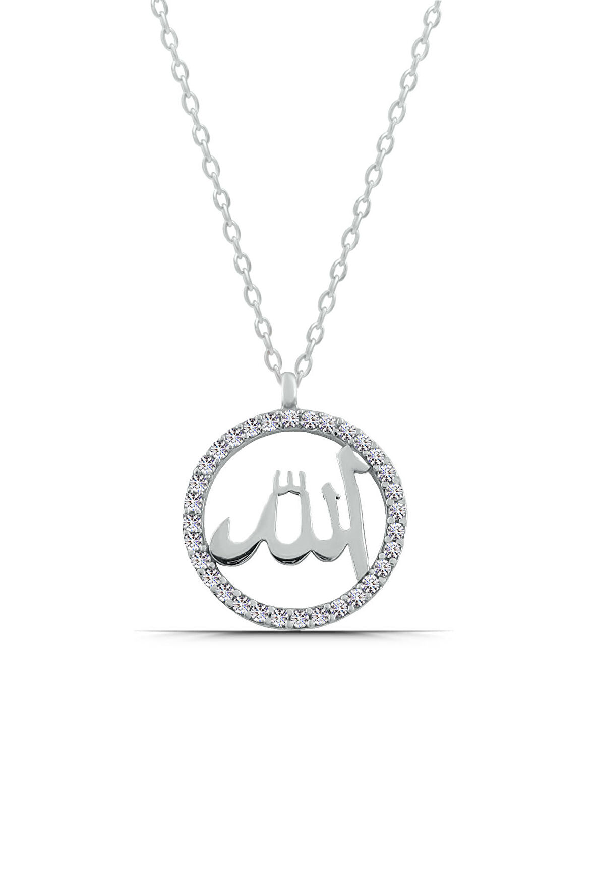 Allah Yazılı 925 Ayar Gümüş Zirkon Taşlı Kadın Kolye