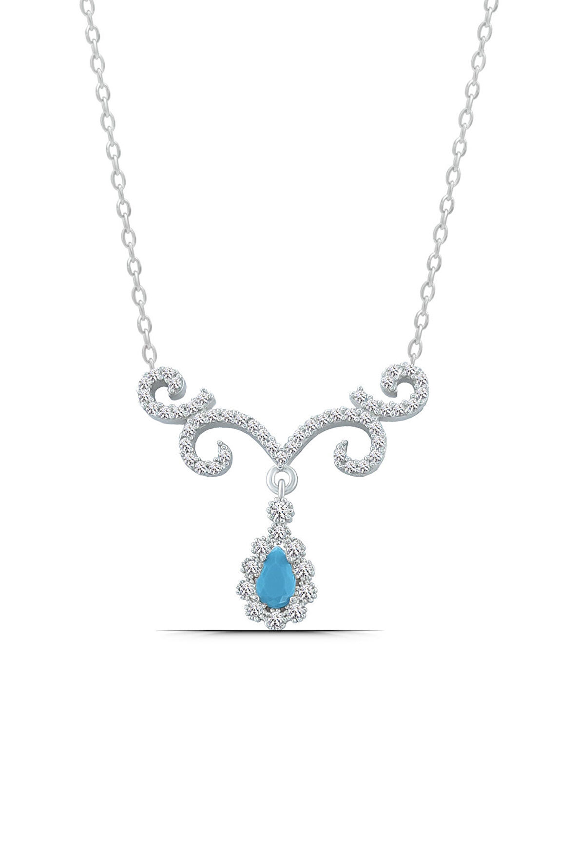 Damla Montür Taşlı Sallantılı 925 Ayar Gümüş Kadın Kolye