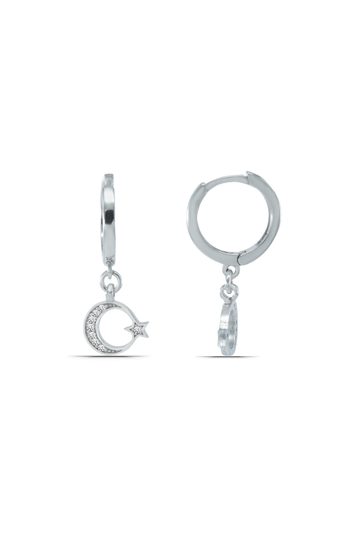 Ay Yıldız Sallantılı 925 Ayar Gümüş Kadın Küpe