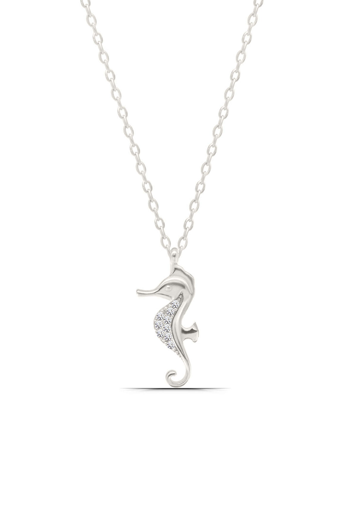 Deniz Atı Zirkon Taşlı 925 Ayar Gümüş Kadın Kolye