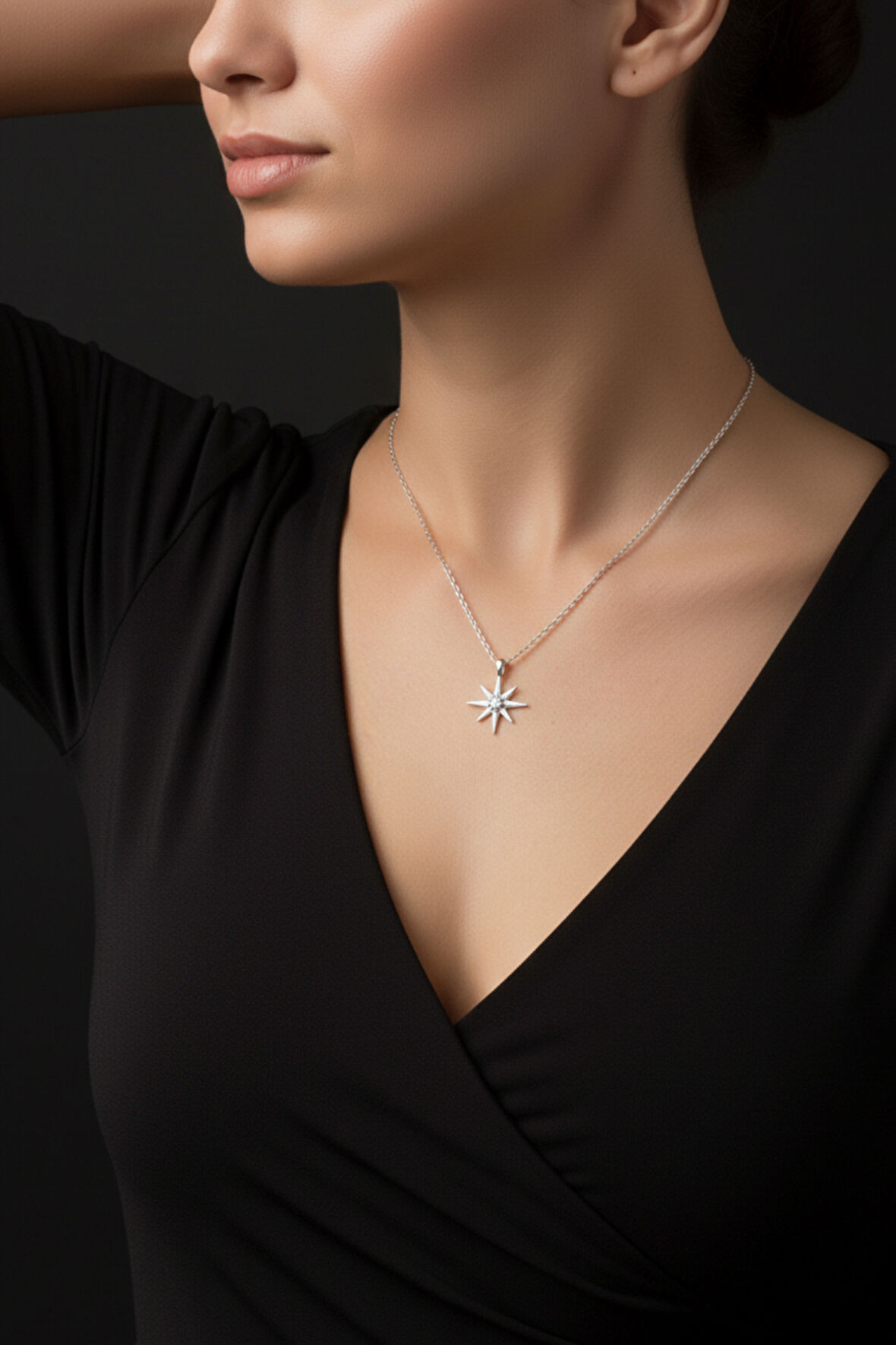 Kutup Yıldızı Tasarım Minimal 925 Ayar Gümüş Kadın Kolye