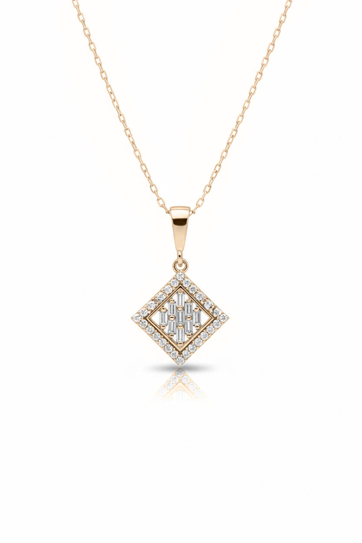 Baget Taşlı Kare Minimal Tasarım 925 Ayar Gümüş Kolye