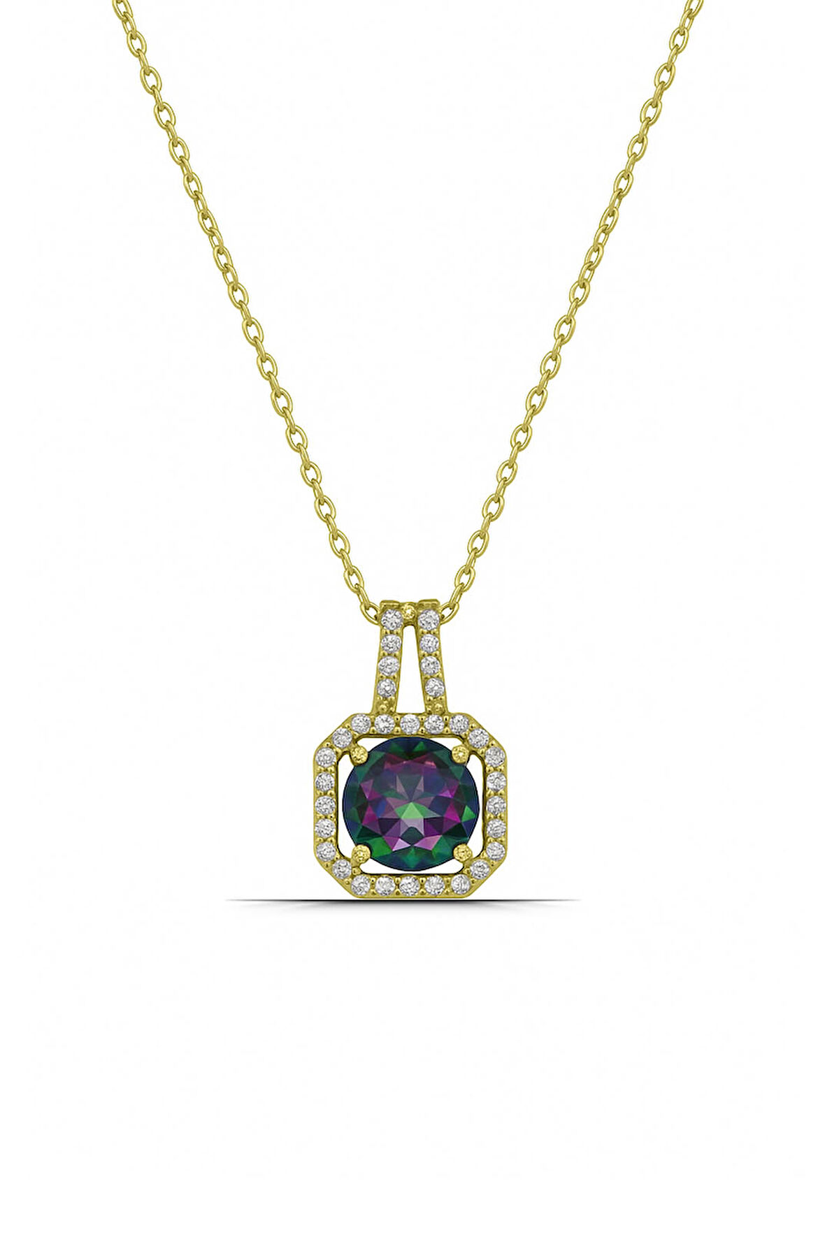 Kare Tasarımlı Mistik Topaz Taş 925 Ayar Gümüş Kadın Kolye