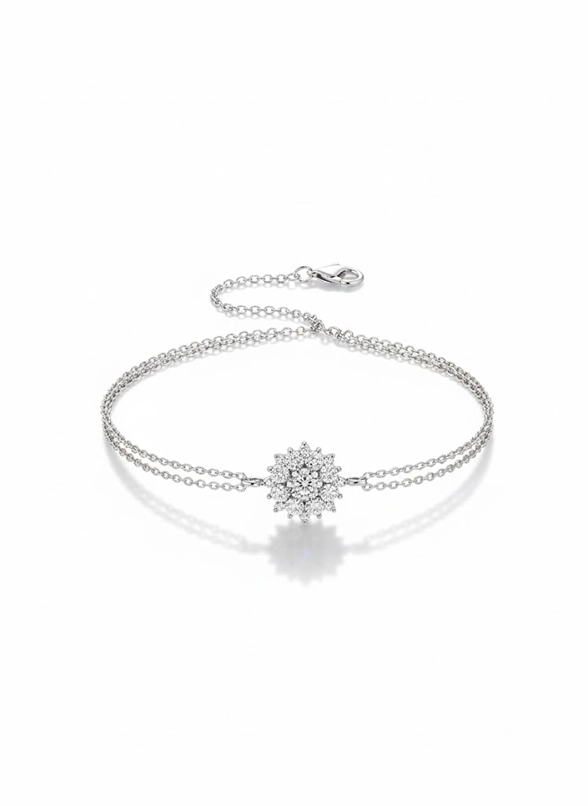 Pırlanta Kesim Lotus Çiçeği 925 Ayar Gümüş Kadın Bileklik