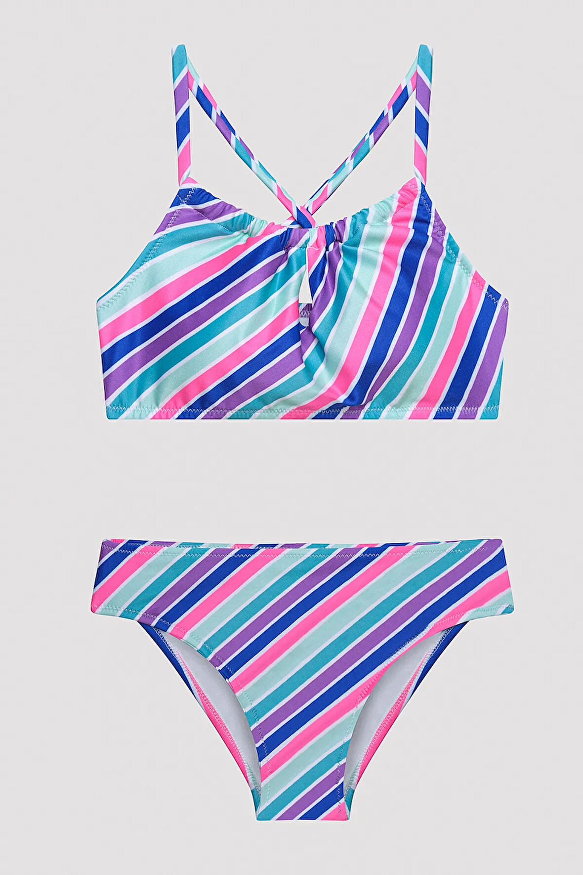 Genç Kız Colorful Stripe Halter Bikini Takımı