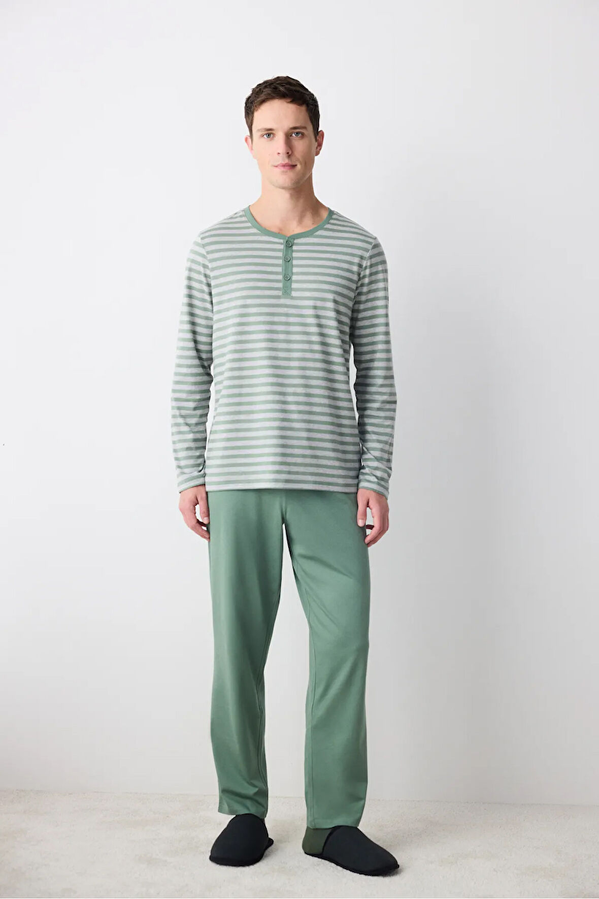 Green Stripe Yeşil Pantolon Pijama Takımı